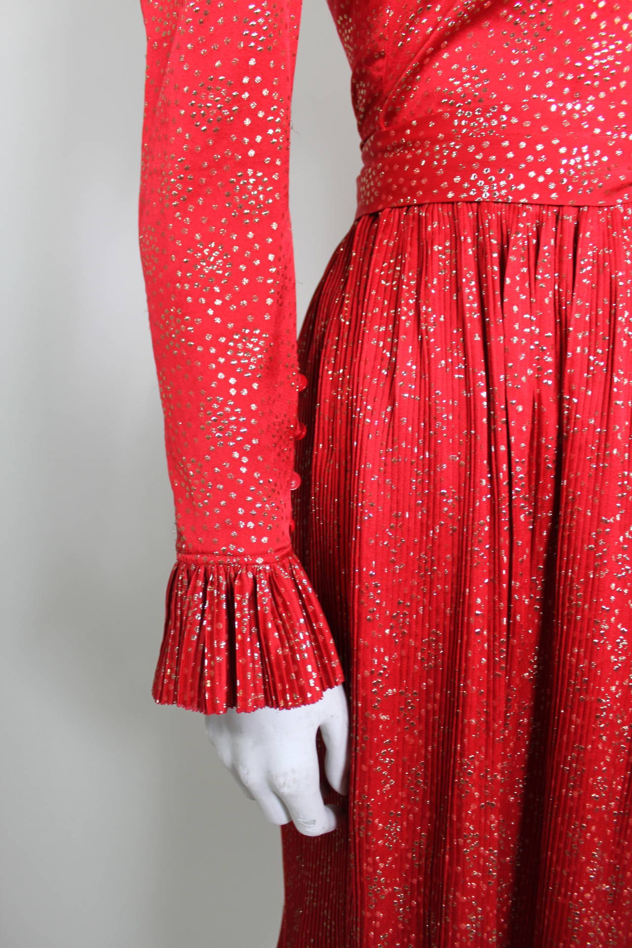 YSL 1970s Red and Gold Lamé Ruffled Ensemble For Sale 1