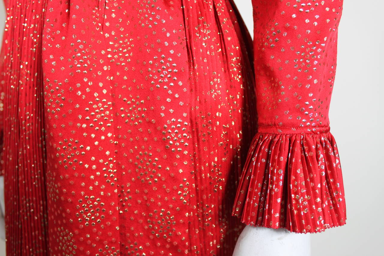 YSL 1970s Red and Gold Lamé Ruffled Ensemble For Sale 4