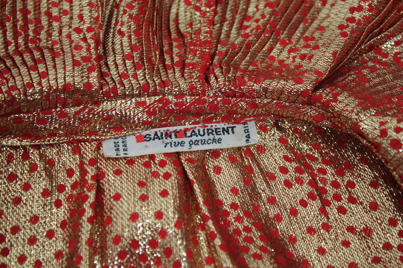 YSL 1970s Red and Gold Lamé Ruffled Ensemble For Sale 6