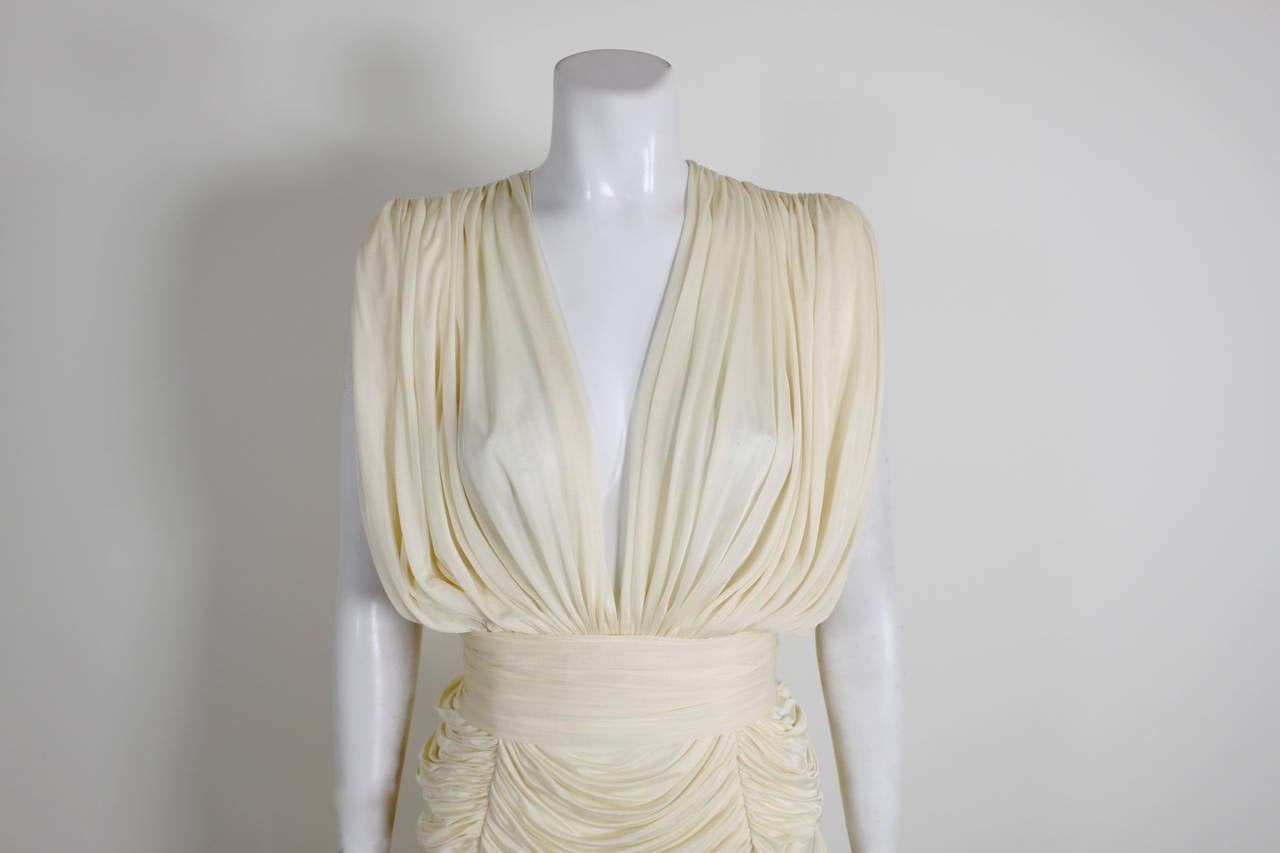 1980s Cream Tiered Confection Goddess Gown In Excellent Condition In Los Angeles, CA