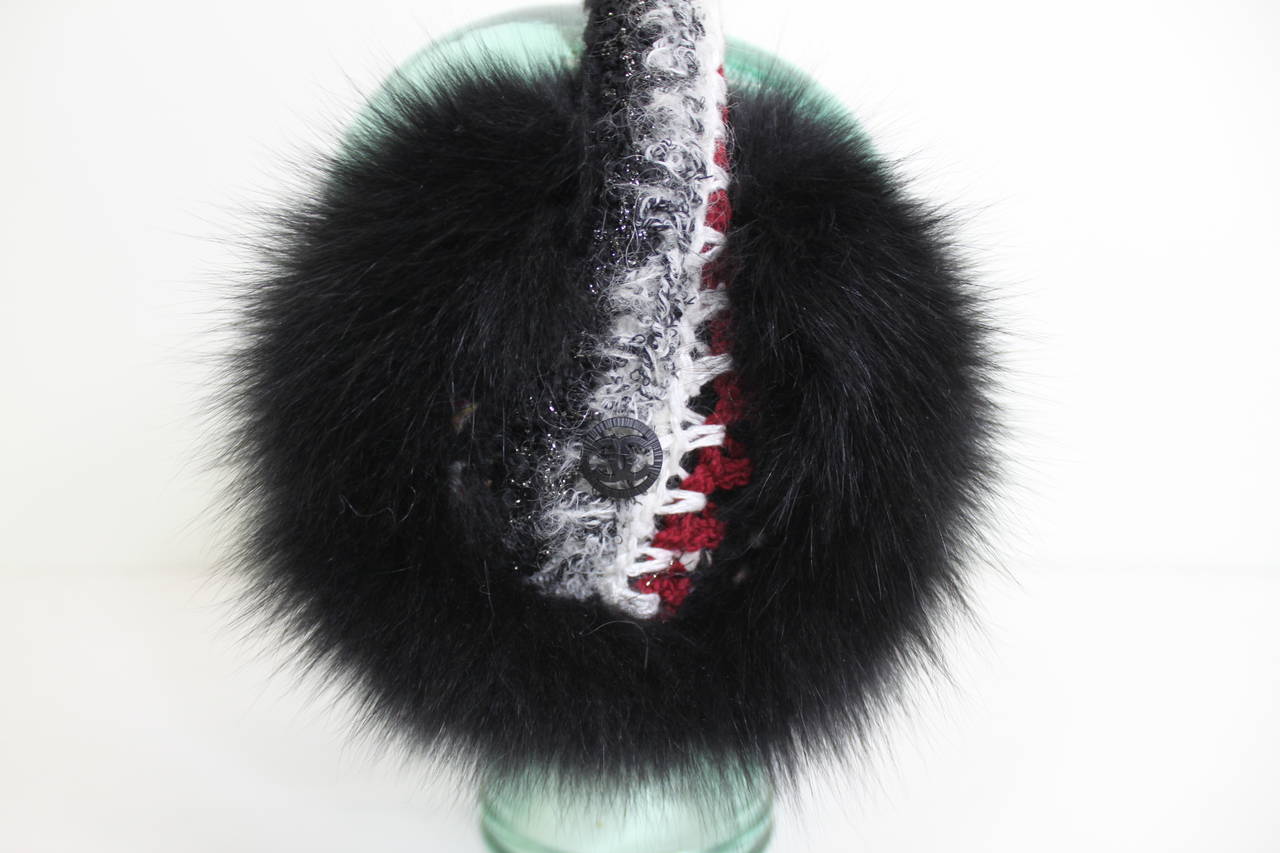 Chanel 1990s Chic Crochet and Fur Winter Earmuffs In Excellent Condition For Sale In Los Angeles, CA