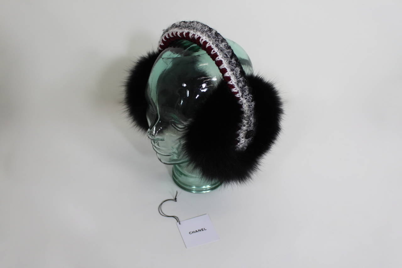 Chanel 1990s Chic Crochet and Fur Winter Earmuffs For Sale 3