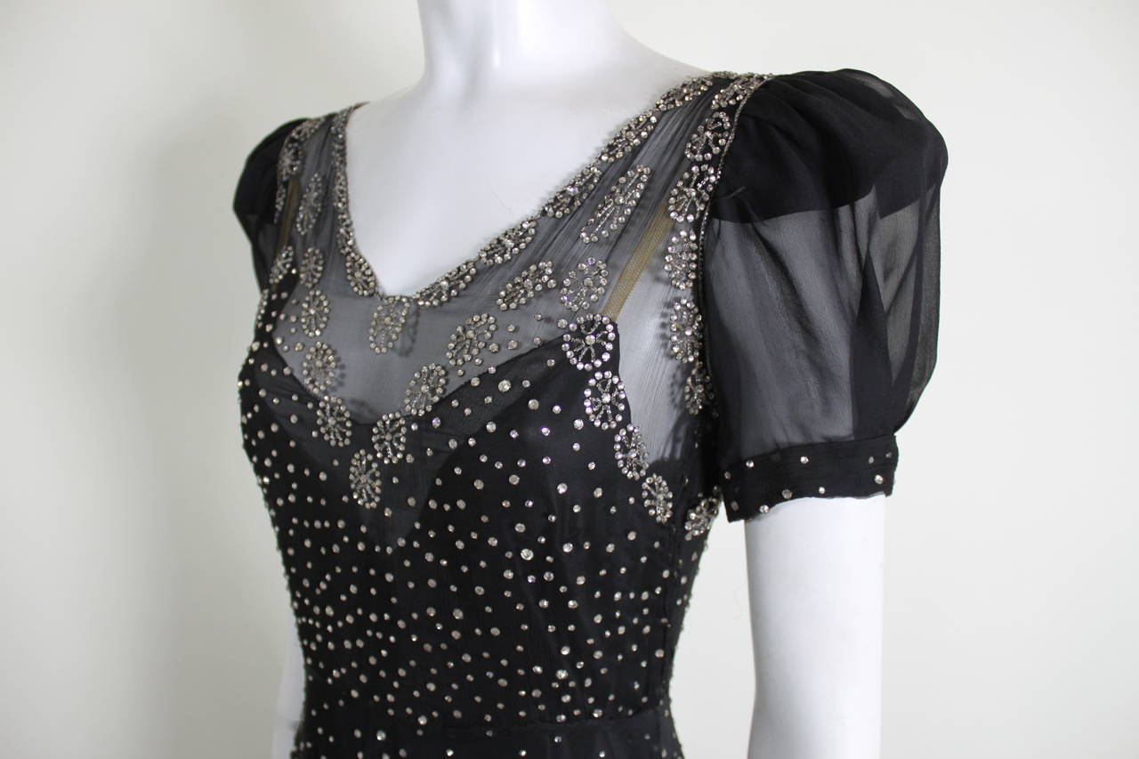 Women's 1930s Gorgeous Chiffon Gown with Rhinestone Starbursts