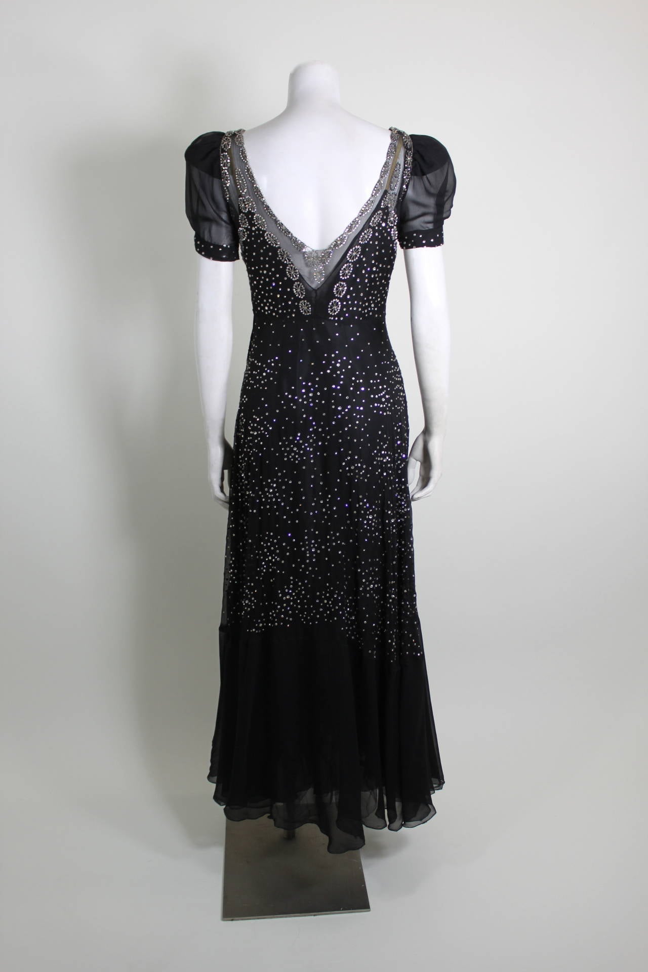1930s Gorgeous Chiffon Gown with Rhinestone Starbursts 4