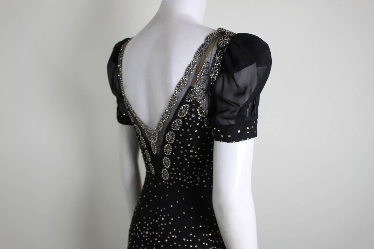 1930s Gorgeous Chiffon Gown with Rhinestone Starbursts 5