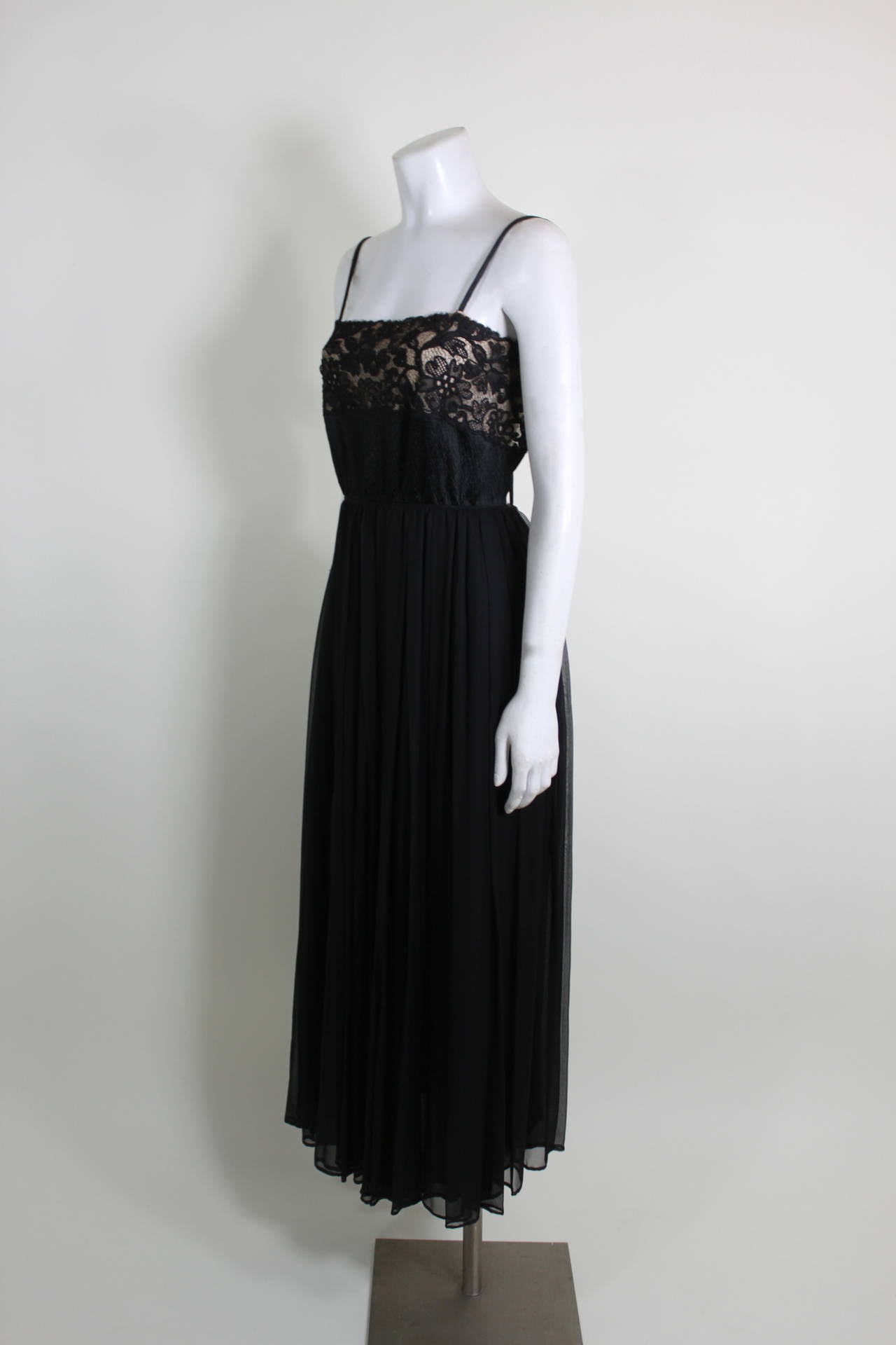 Women's Galanos 1980s Sexy Black Lace Evening Gown