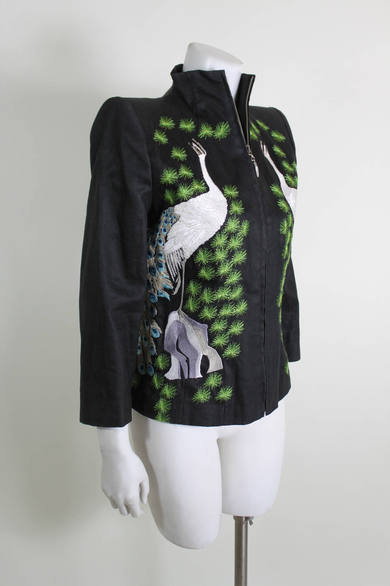 Women's Alexander McQueen Embroidered Peacock Zip Jacket