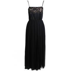 Galanos 1980s Sexy Black Lace Evening Gown