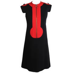 1960s Pierre Cardin Red and Black Wool Mod Dress