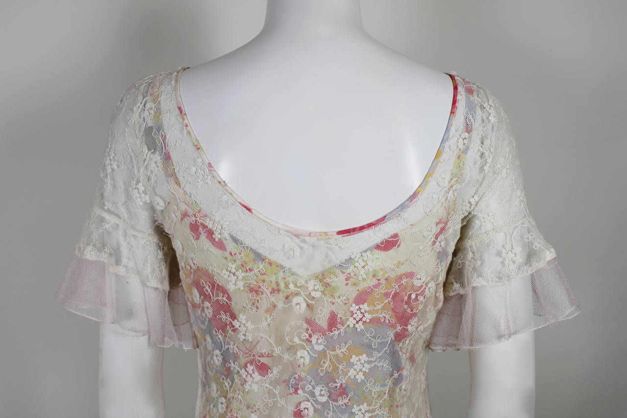 1930s Gorgeous Garden Gown with Floral Net Overlay For Sale 2