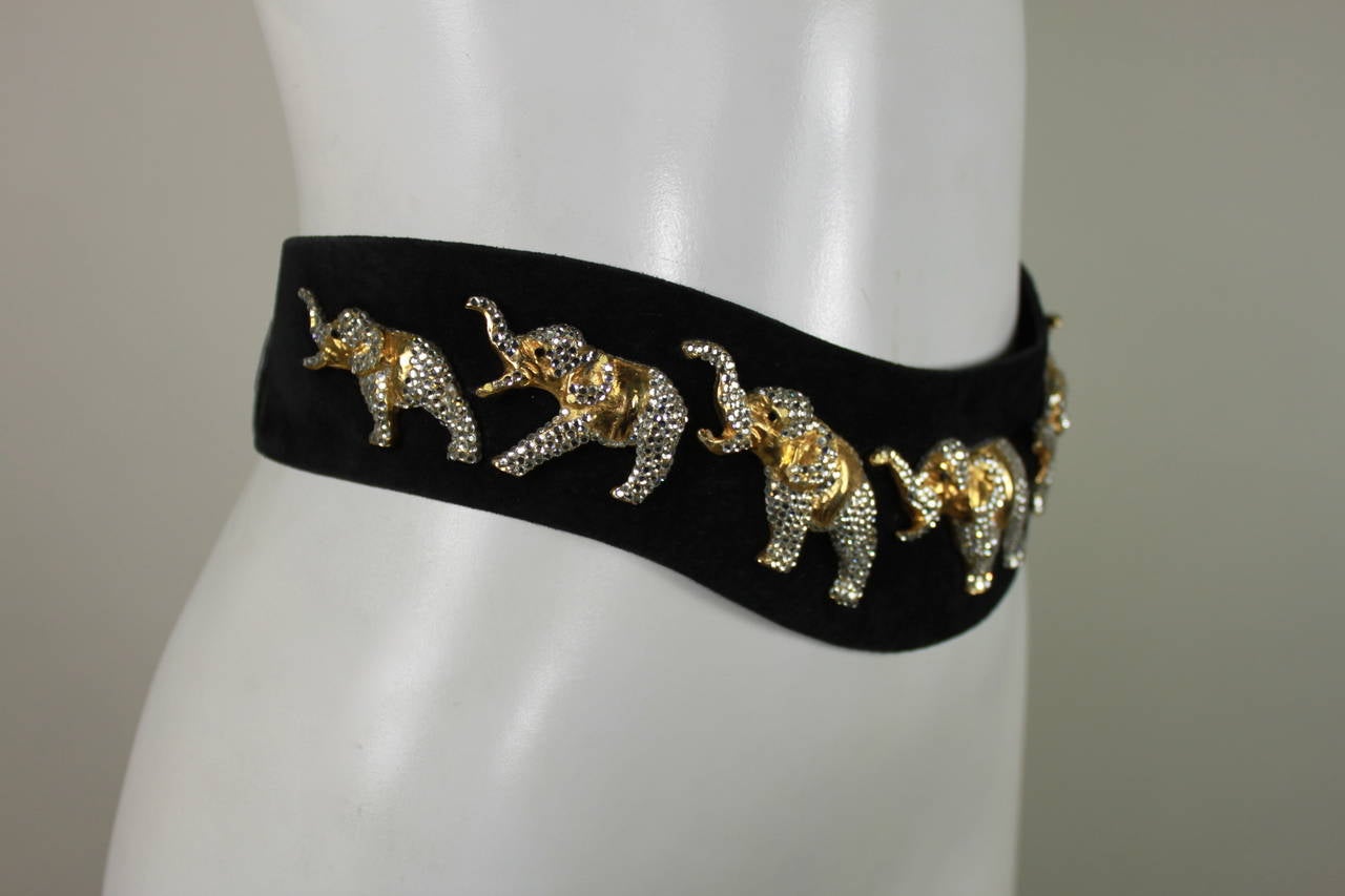 Black 1980s Handmade Austrian Crystal Elephant Belt For Sale