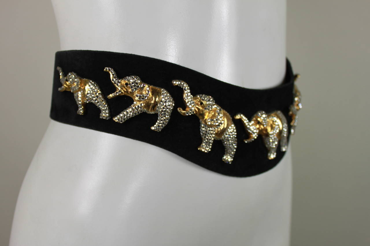 1980s Handmade Austrian Crystal Elephant Belt In Excellent Condition For Sale In Los Angeles, CA