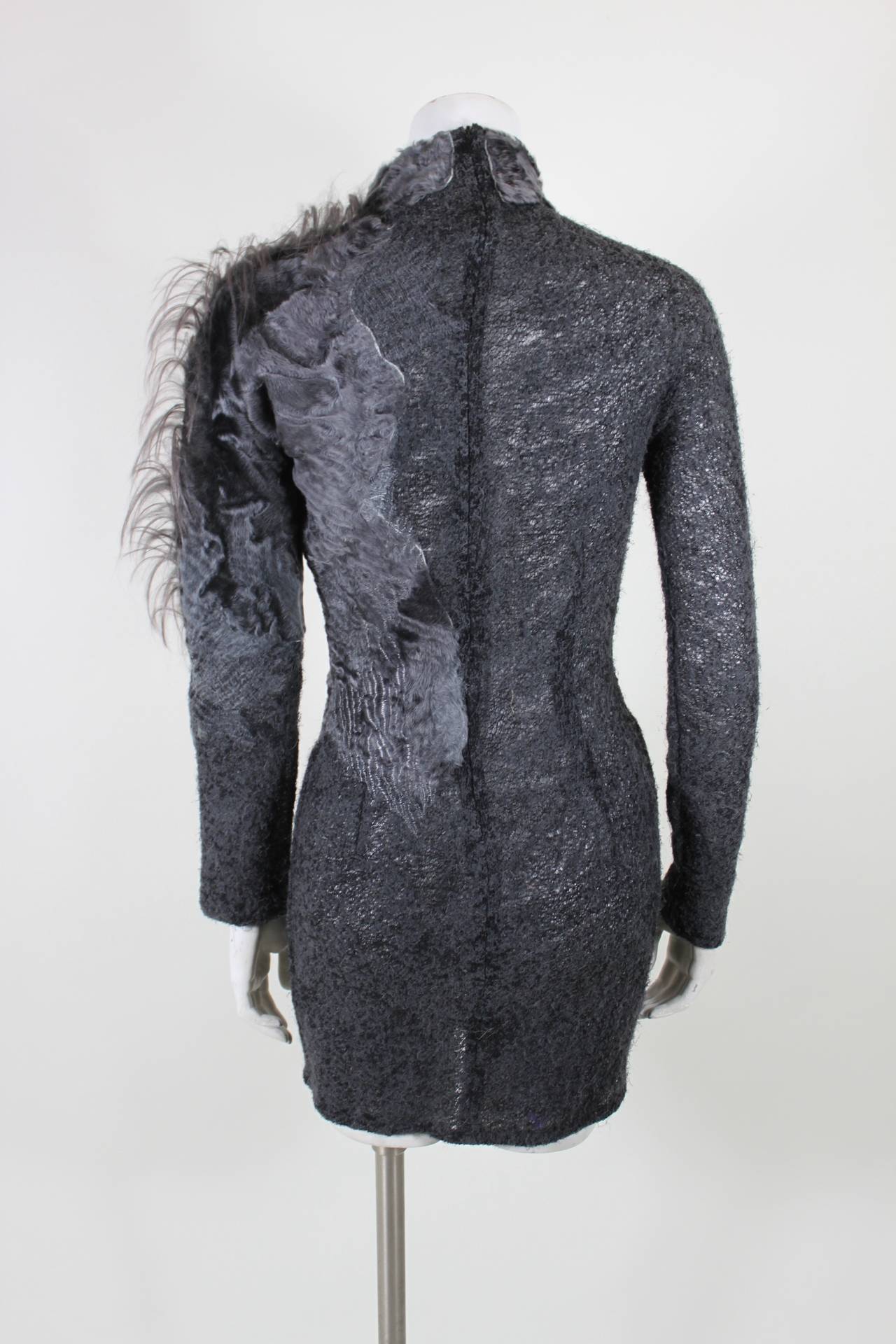 Ferré 1990s Gray Knit and Multi-Fur Minidress For Sale 2