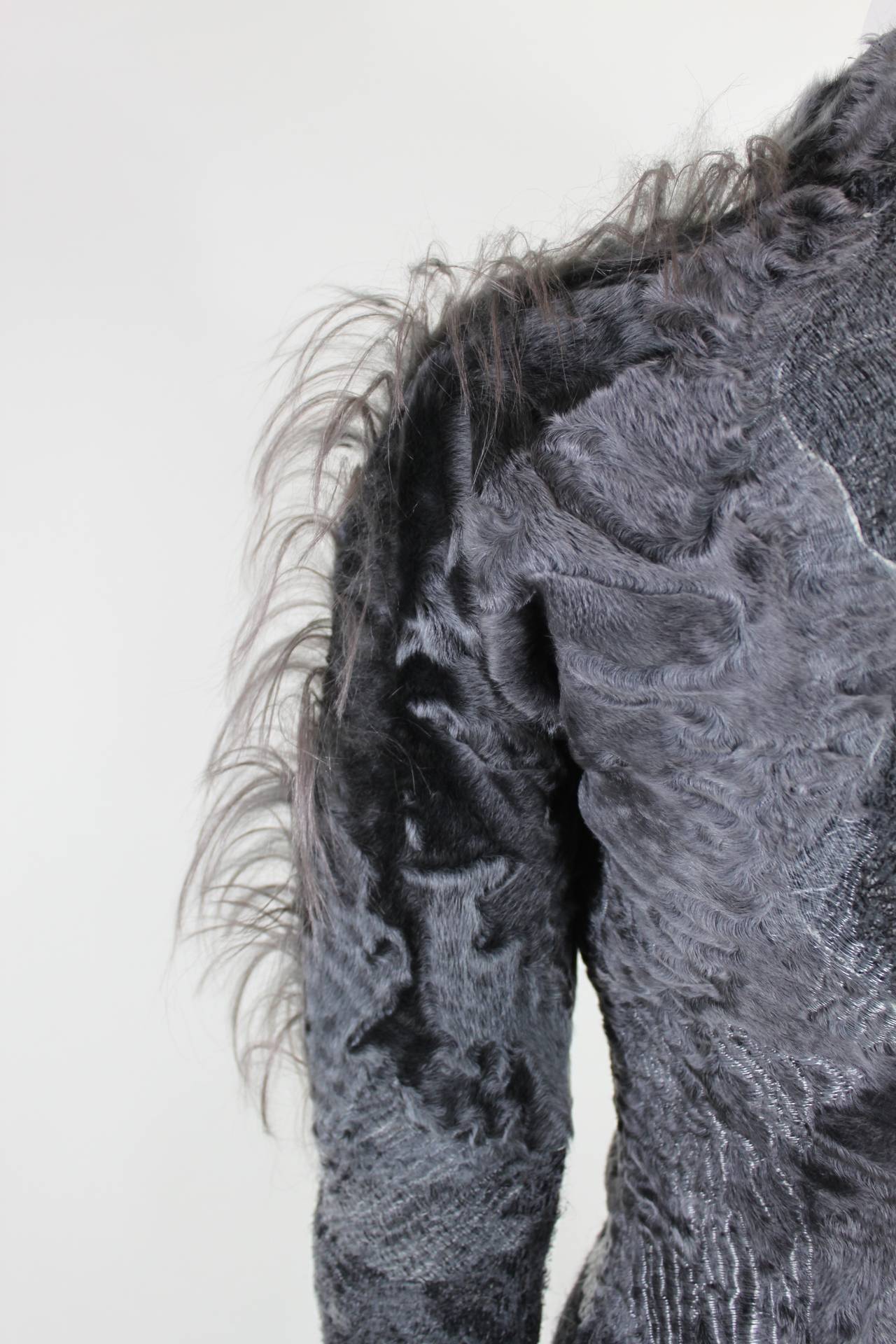 Ferré 1990s Gray Knit and Multi-Fur Minidress In Excellent Condition For Sale In Los Angeles, CA