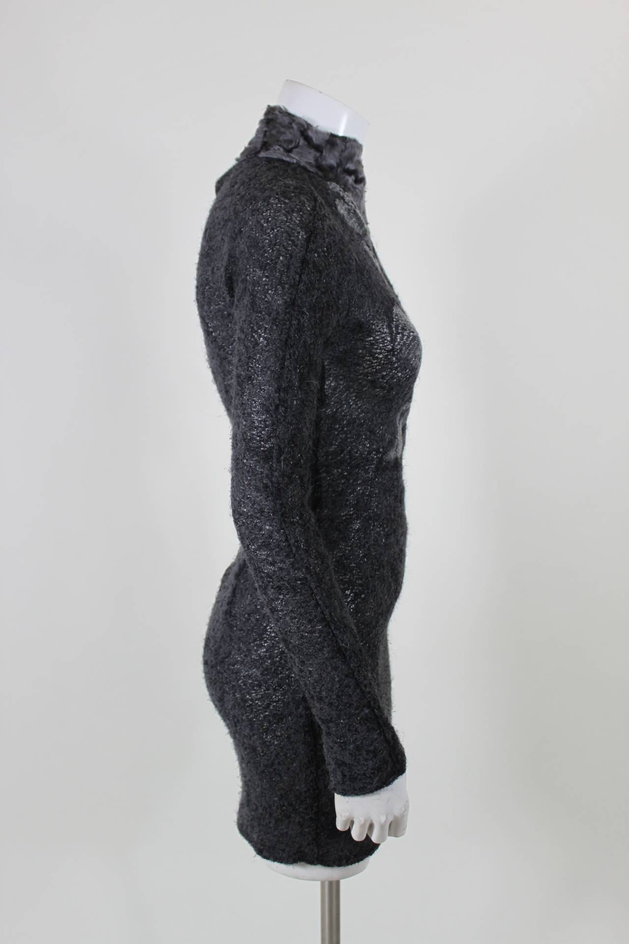 Women's Ferré 1990s Gray Knit and Multi-Fur Minidress For Sale