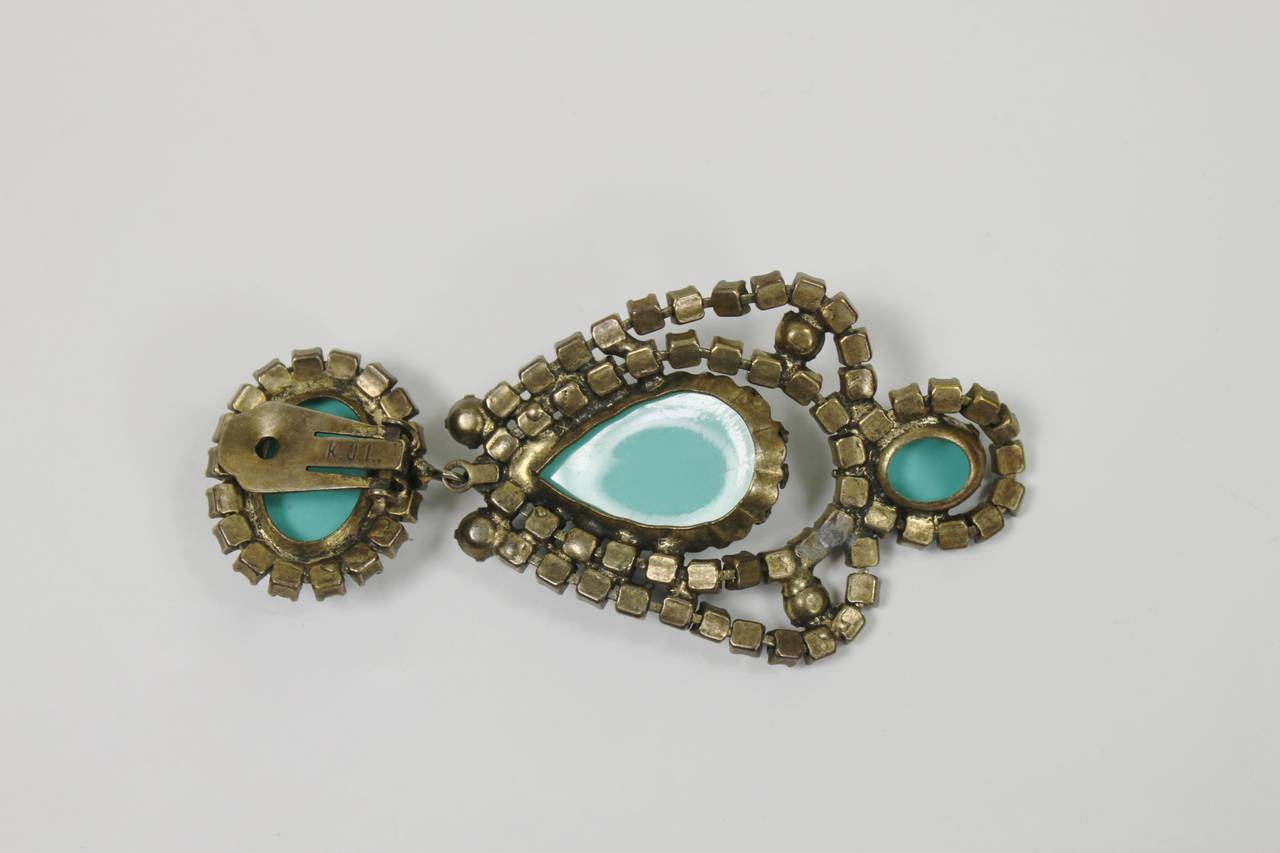 Women's Kenneth Jay Lane 1960s Faux Turquoise and Plum Rhinestone Earrings For Sale