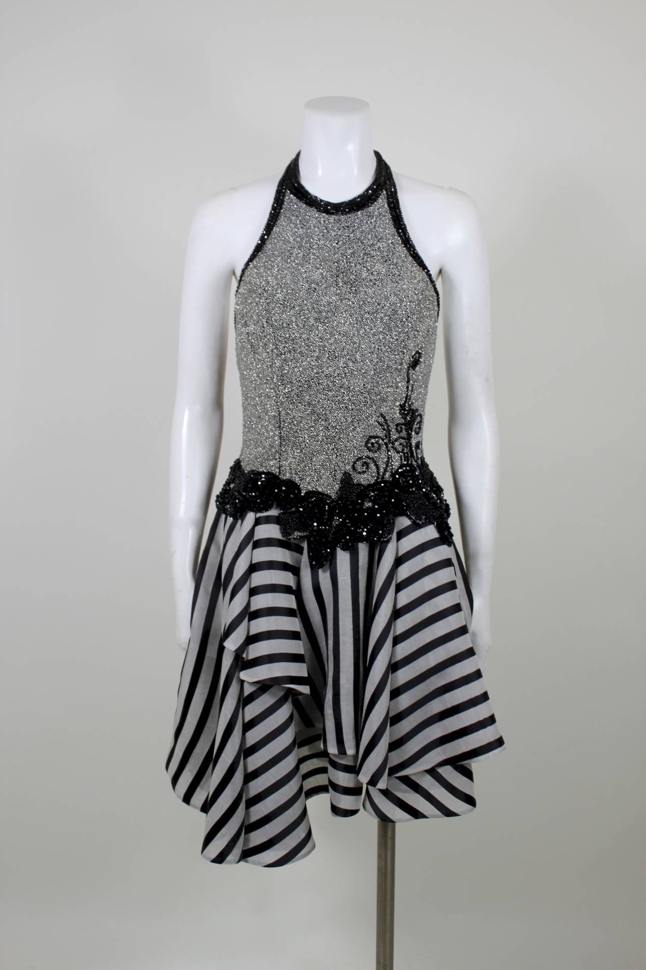 Fabrice 1980s Beaded Monochrome Halter Dress