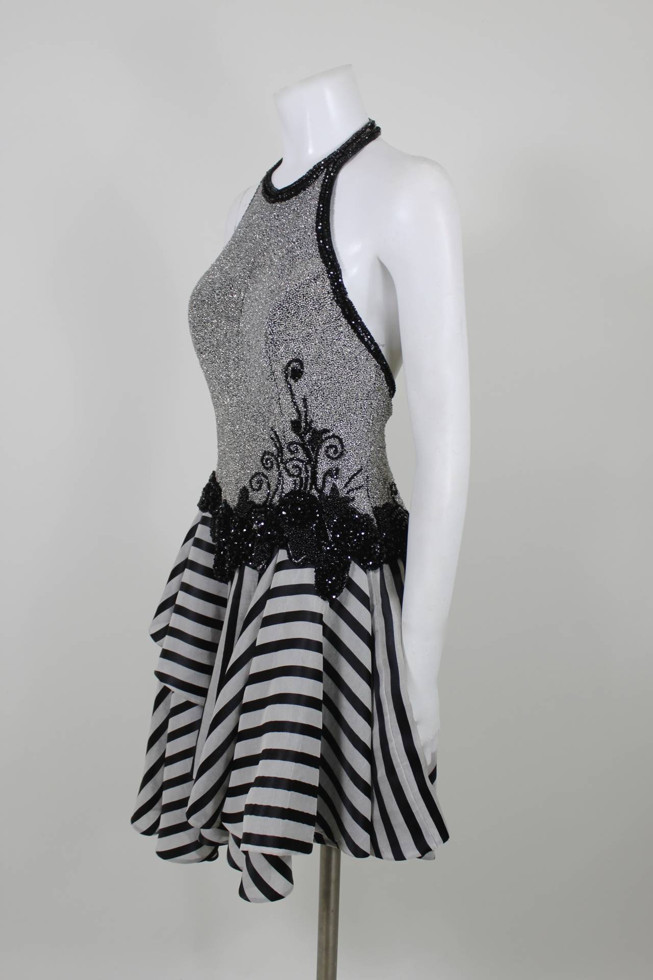 Black Fabrice 1980s Beaded Monochrome Halter Dress For Sale