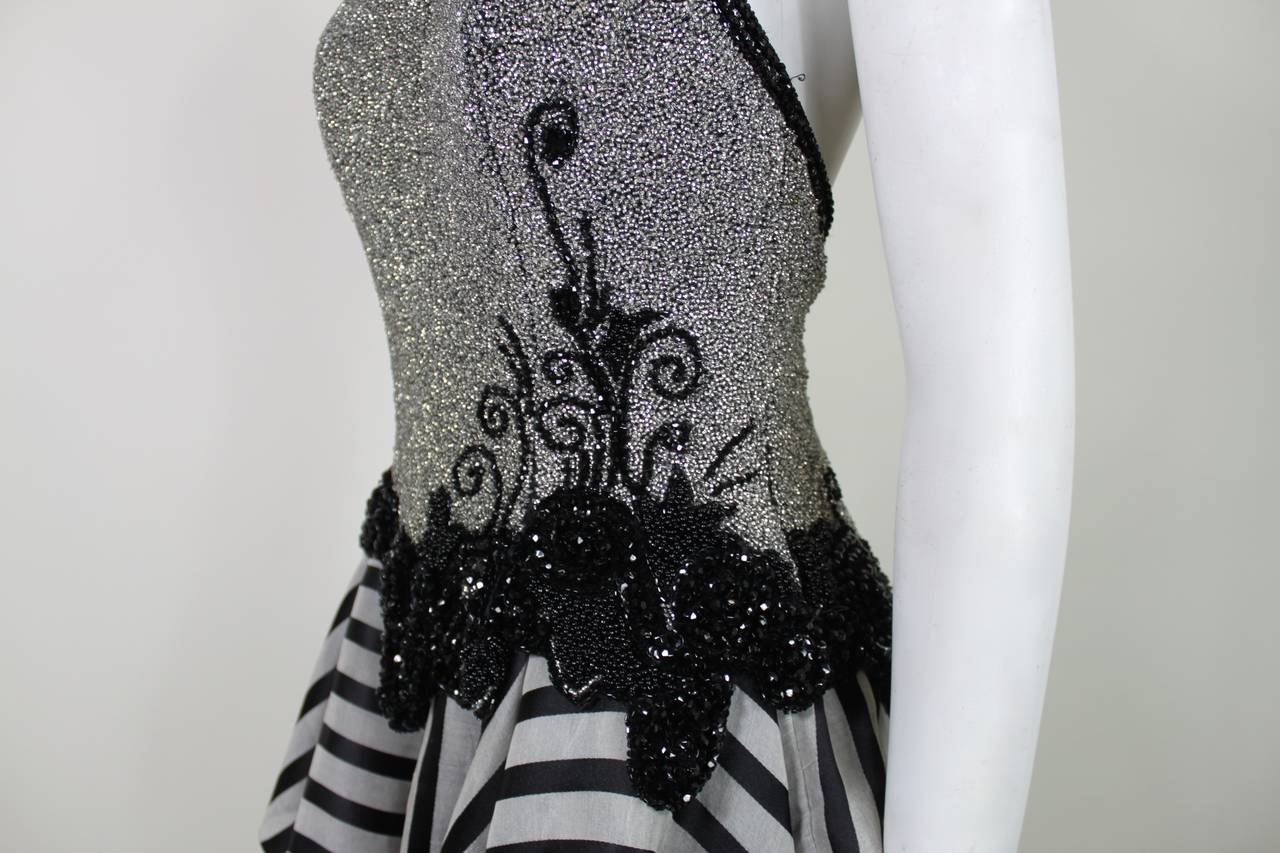Fabrice 1980s Beaded Monochrome Halter Dress In Excellent Condition For Sale In Los Angeles, CA
