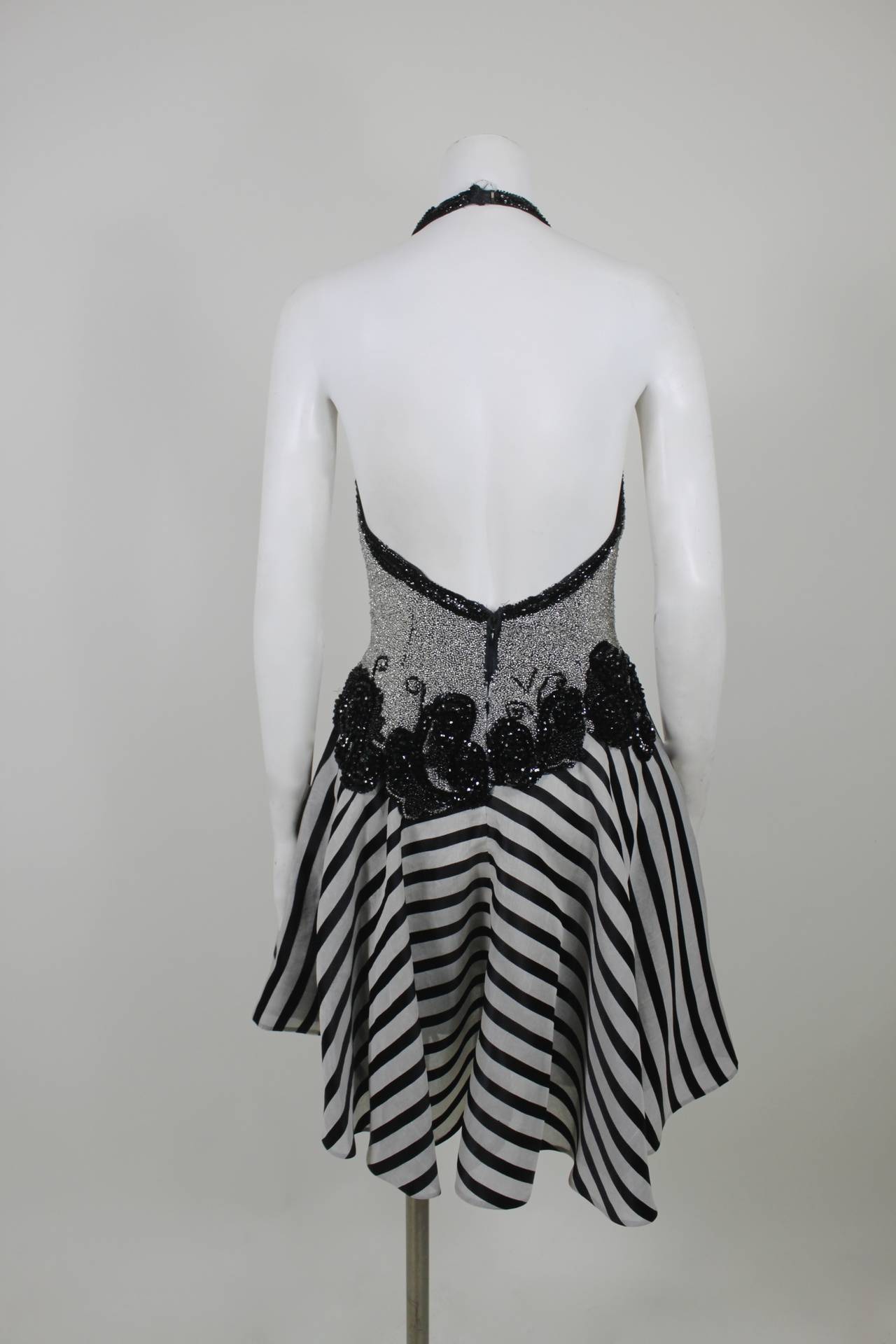 Fabrice 1980s Beaded Monochrome Halter Dress For Sale 1