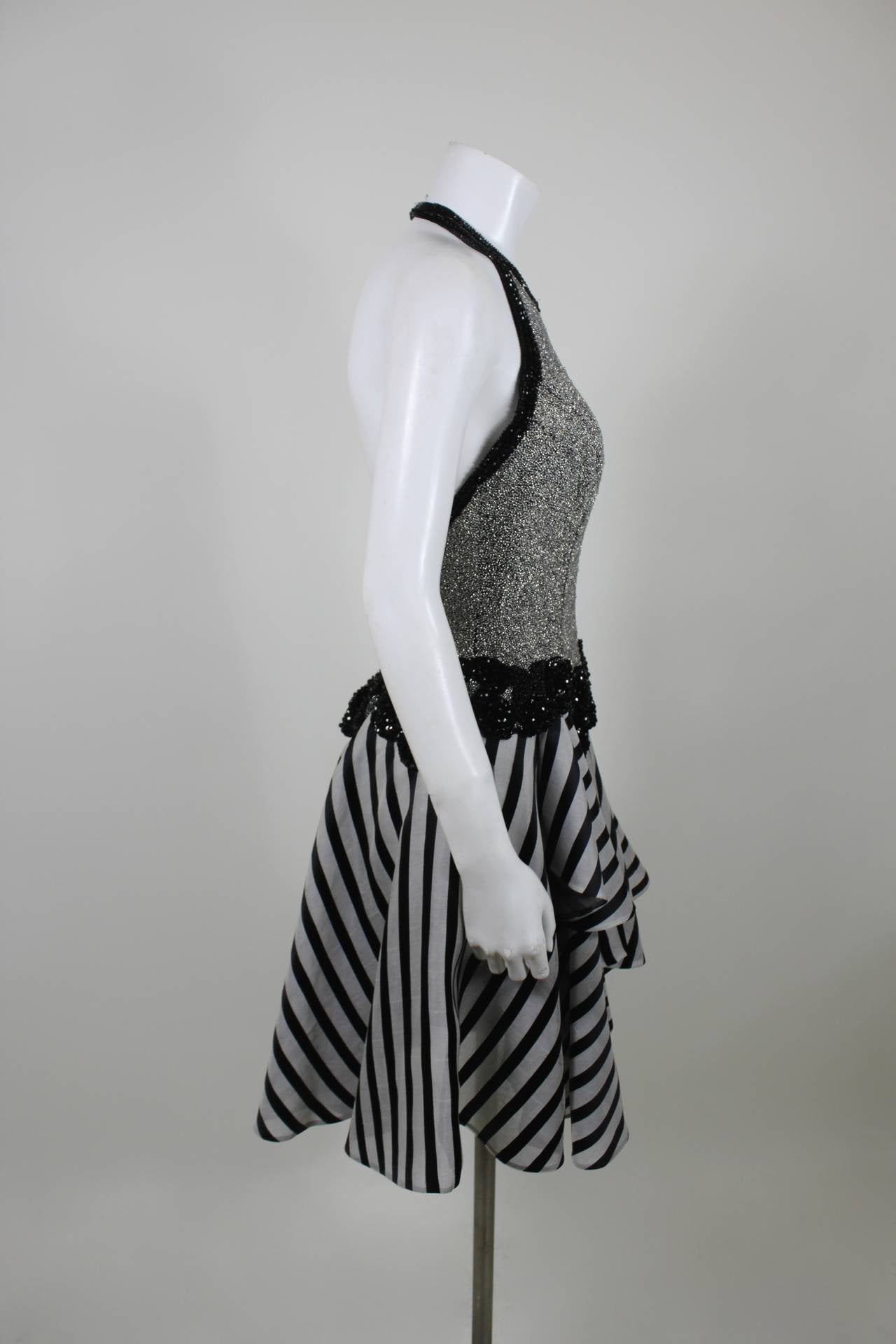 Fabrice 1980s Beaded Monochrome Halter Dress For Sale 2