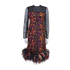 Fabulous Embroidered Cocktail Dress with Rainbow Ostrich Feather Trim