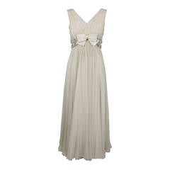 1960s Flowing Chiffon Gown with Embellished Waist 1960s Flowing Chiffon Gown with Embellished Waist