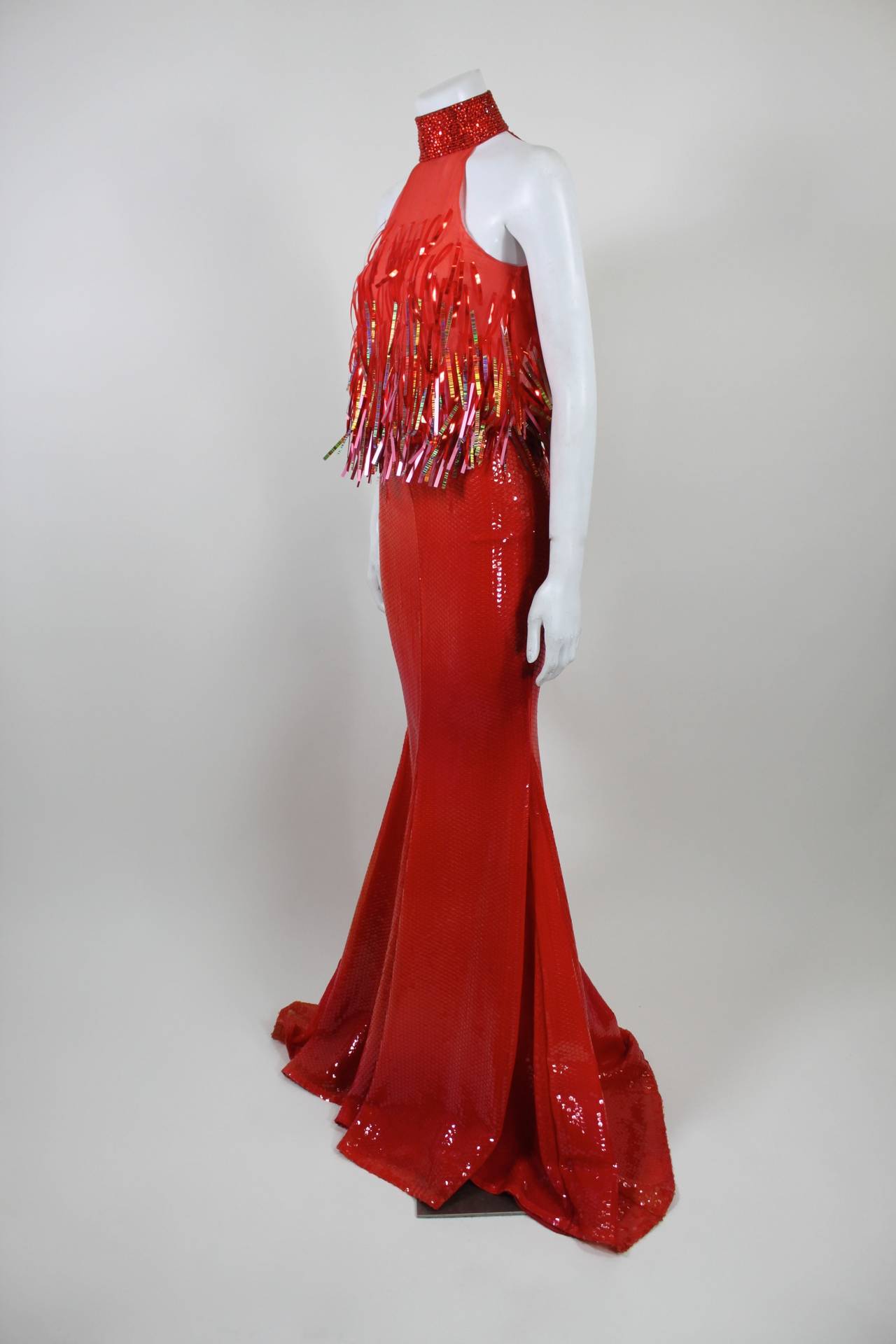 1990s Fabulous Iridescent and Ombré Sequin Halter Gown For Sale 1