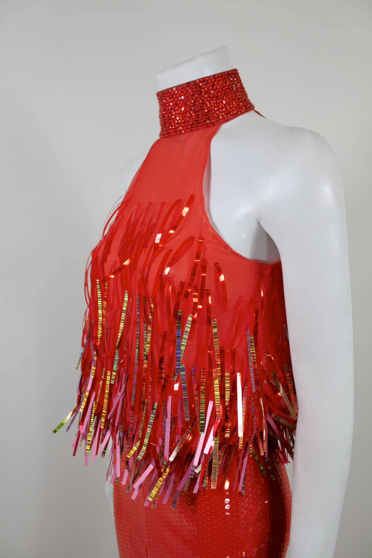 1990s Fabulous Iridescent and Ombré Sequin Halter Gown For Sale 2