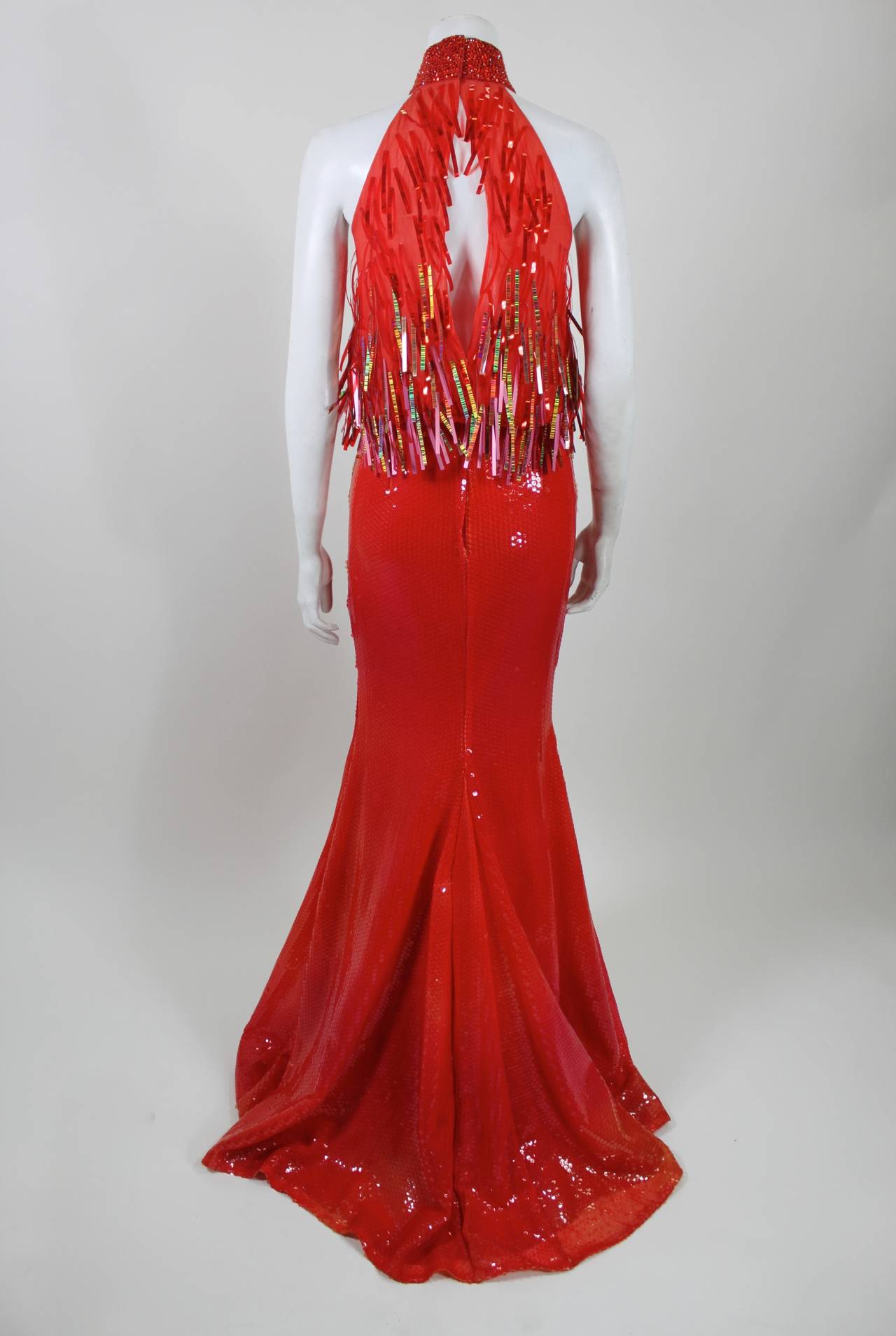 1990s Fabulous Iridescent and Ombré Sequin Halter Gown For Sale 4