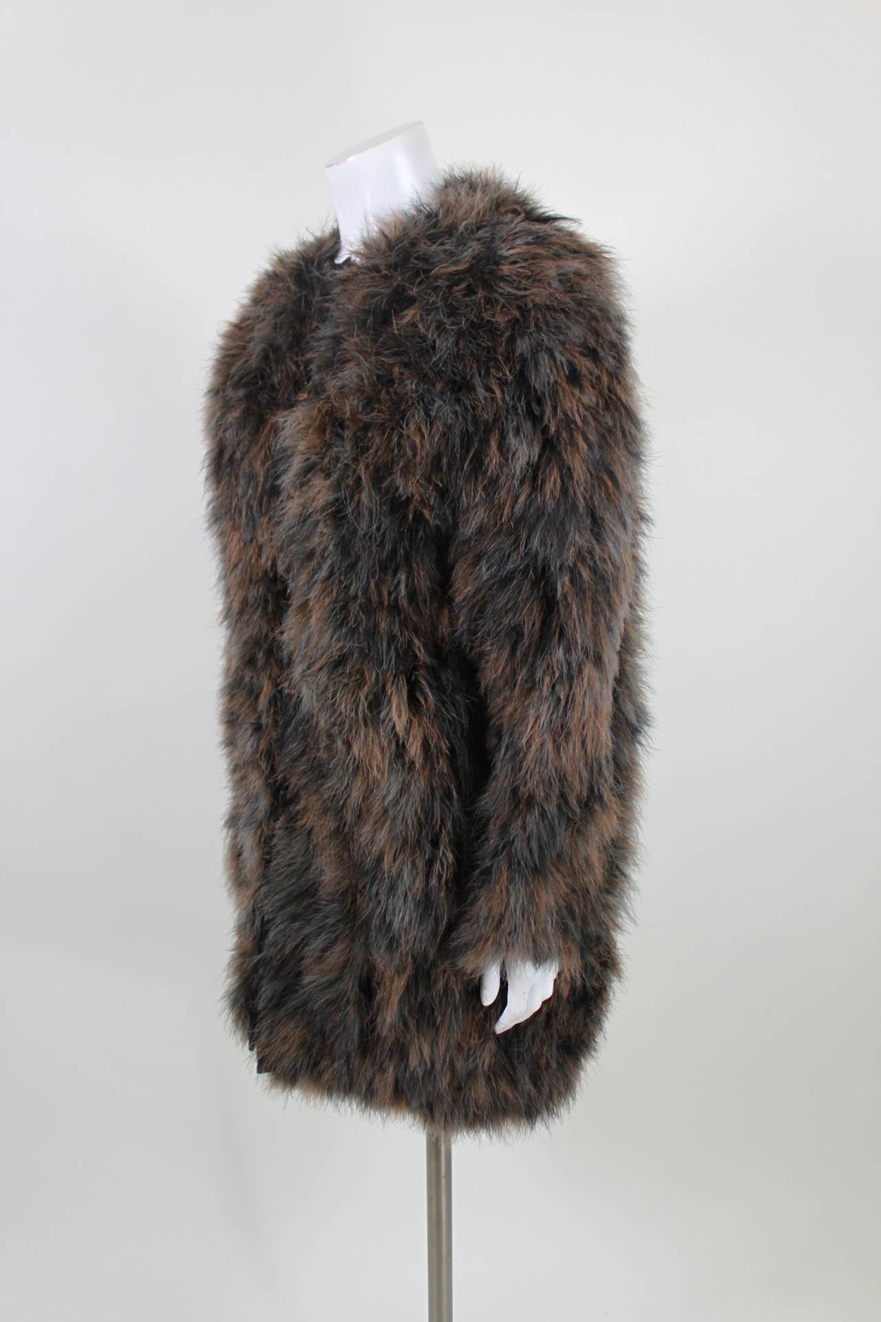 Black Chantal Thomass 1980s Ice Grey and Brown Marabou Coat For Sale