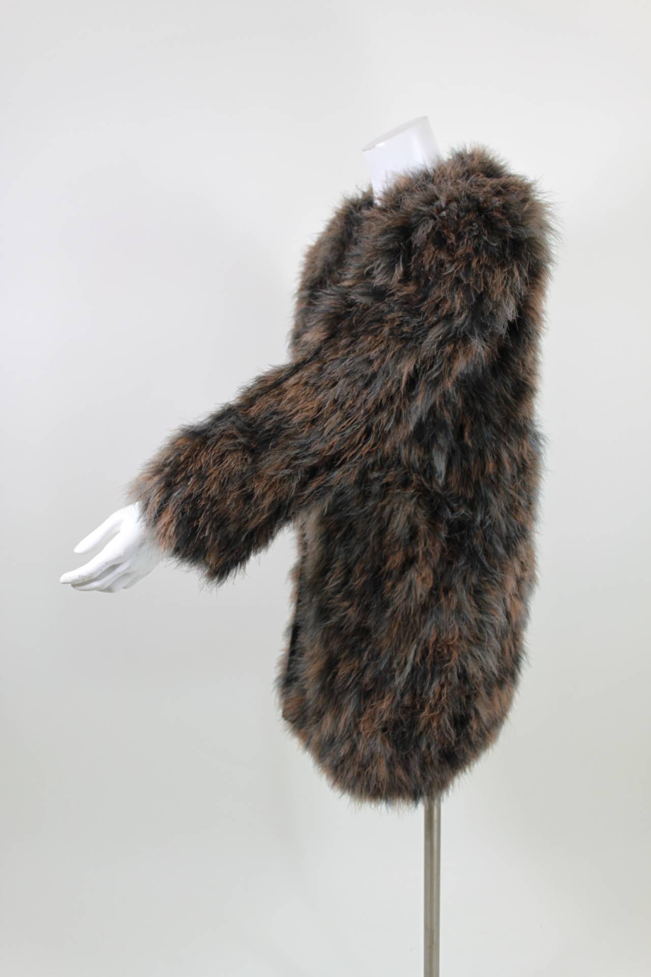 Chantal Thomass 1980s Ice Grey and Brown Marabou Coat In Excellent Condition For Sale In Los Angeles, CA