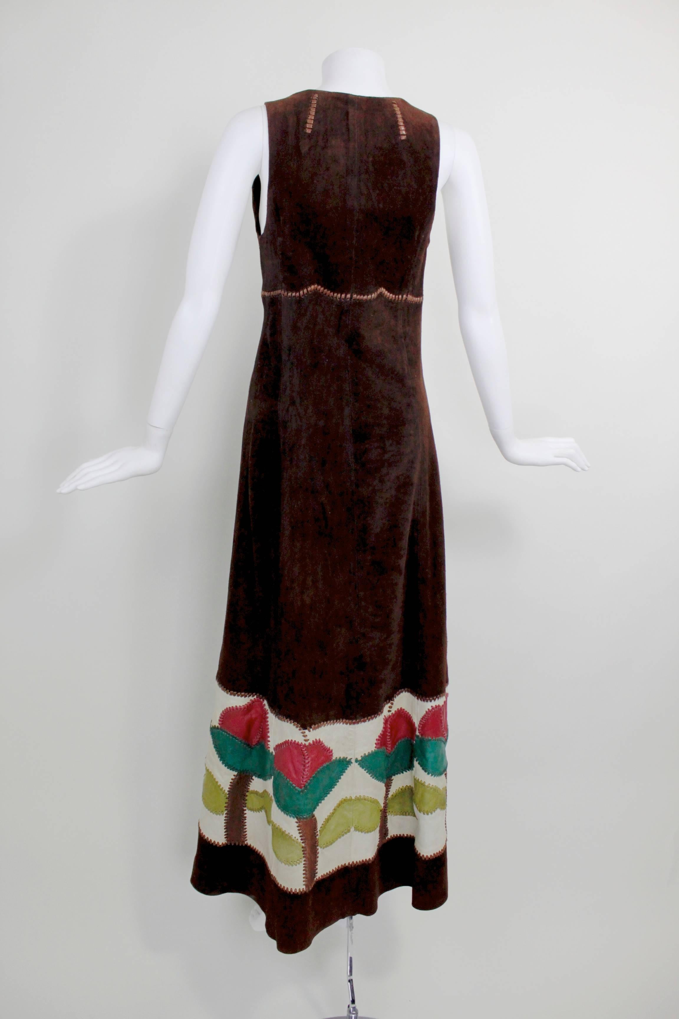Women's 1970s Char Suede Vest with Patchwork Appliqué and Leather Binding