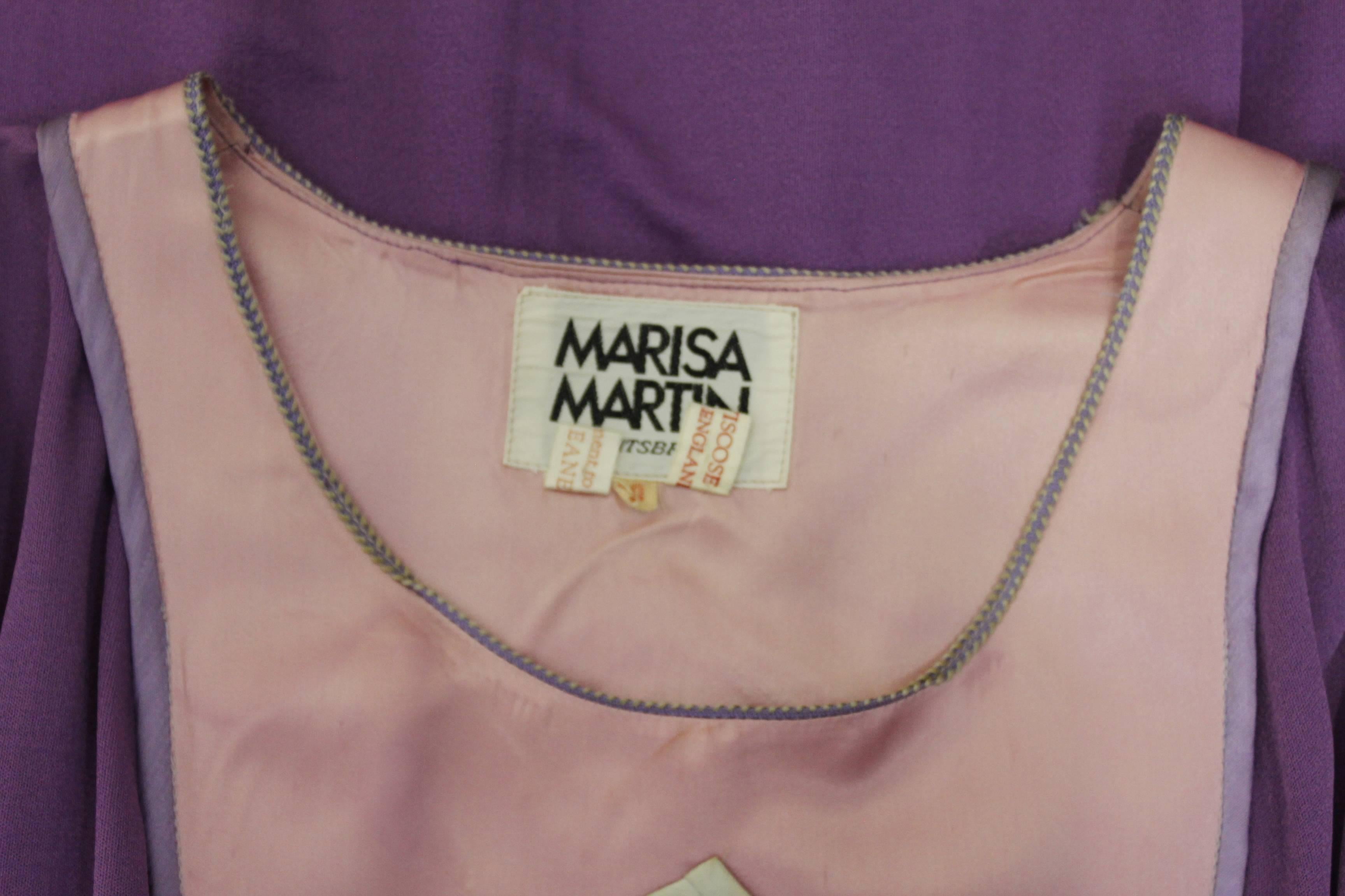 1970s Marisa Martin Chinoiserie Antique Appliqué Dress For Sale 6