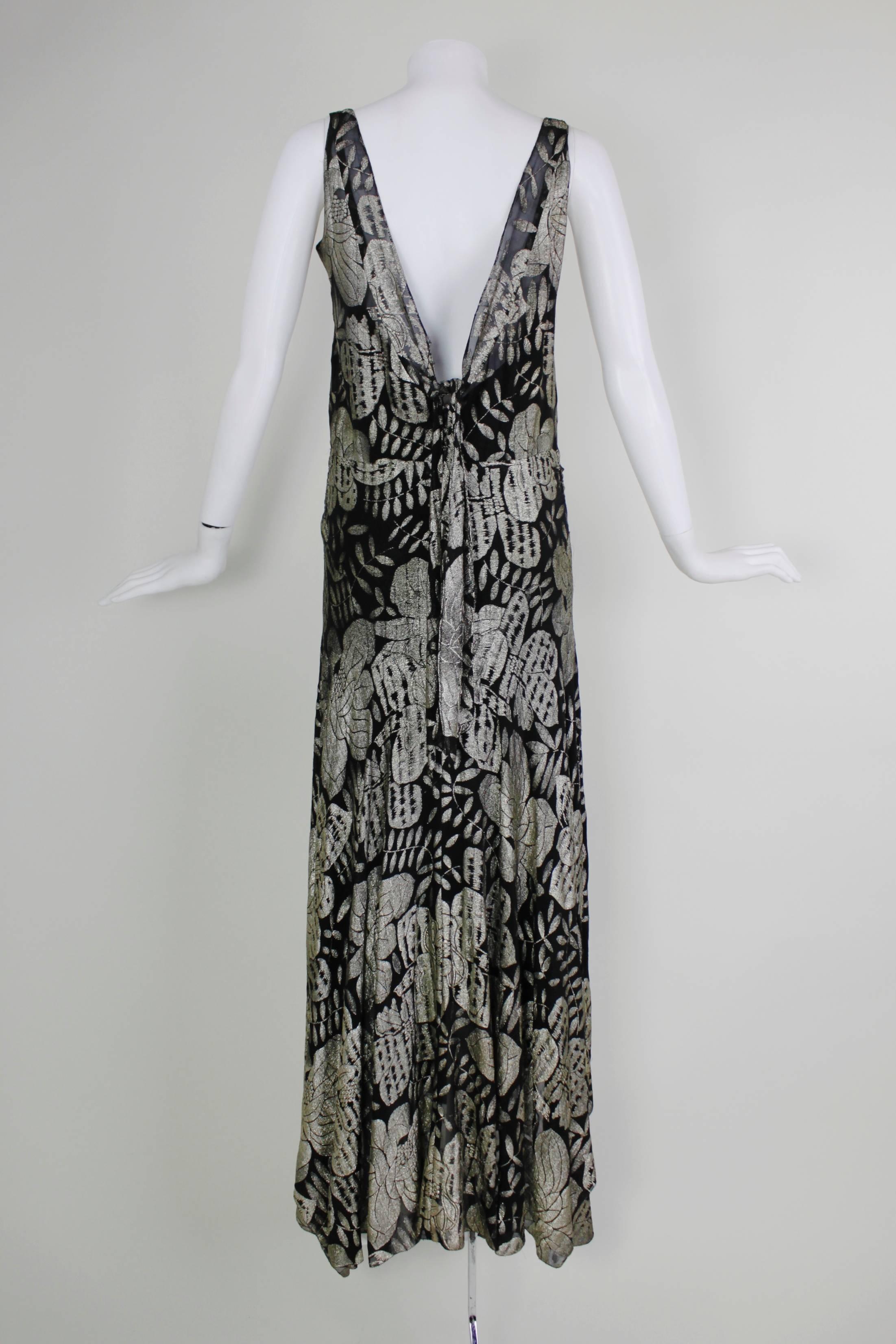 1930s Black and Gold Lamé Floral Evening Gown 1