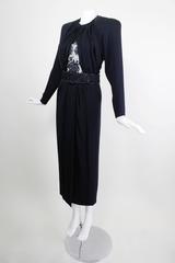 Galanos Black Silk Cocktail Dress with Lace Insert & Belt