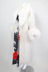 Vintage 1980s Hanae Mori Couture White Fur Coat with Silk Lining