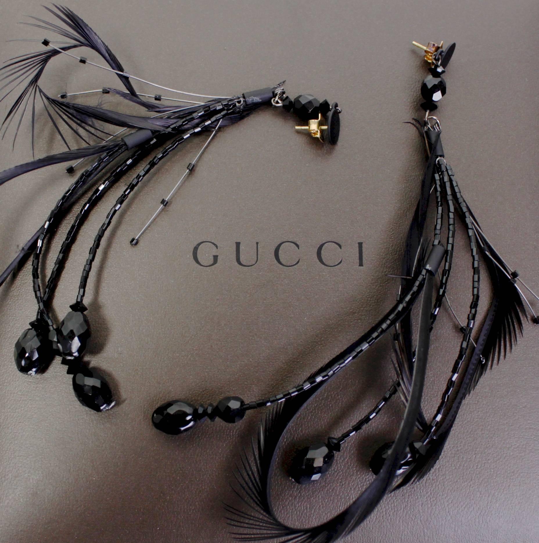 Early 2000s Gucci Feather Beaded Statement Earrings In Excellent Condition In Los Angeles, CA