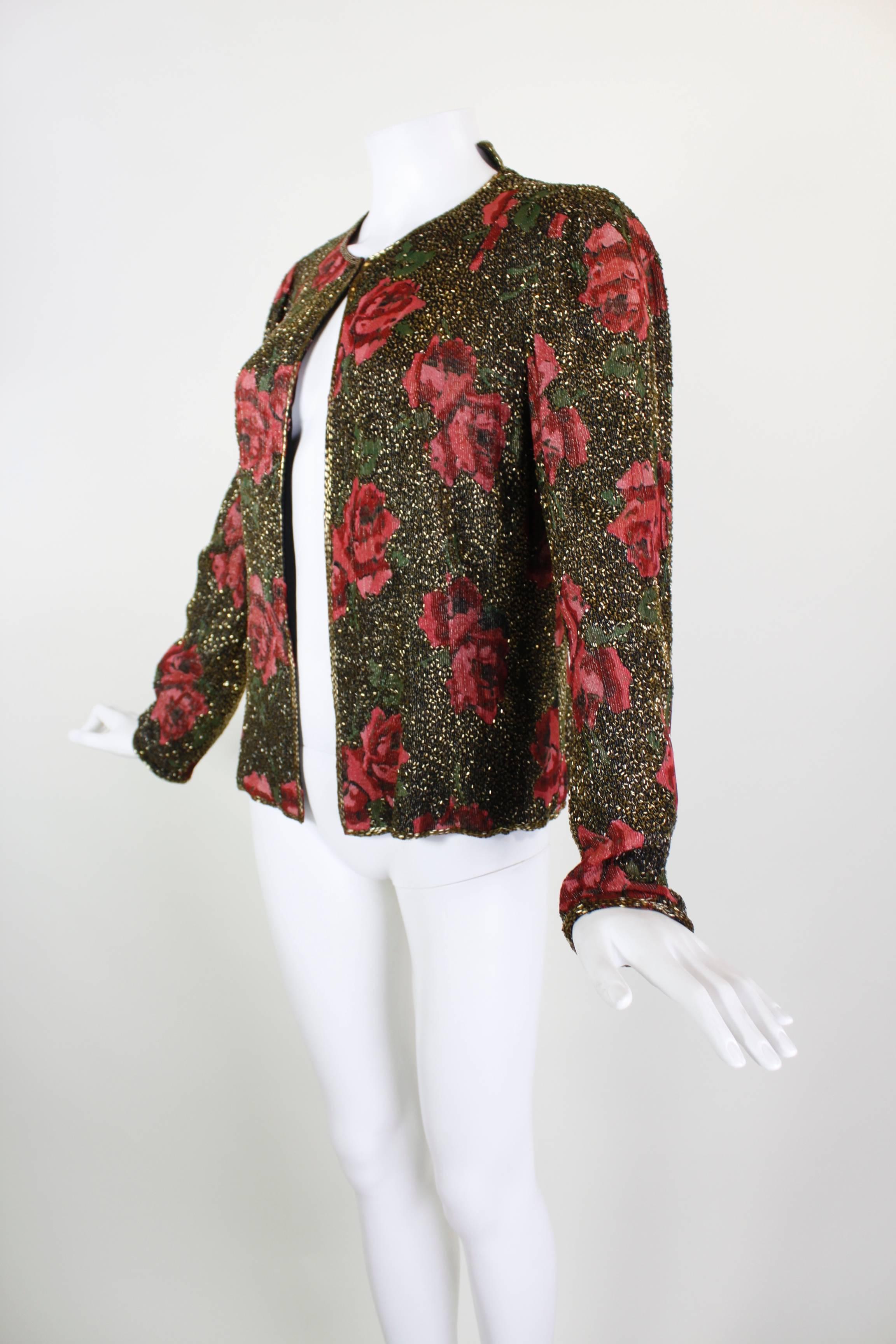 Red 1930s Metallic Rose Beaded Evening Jacket For Sale