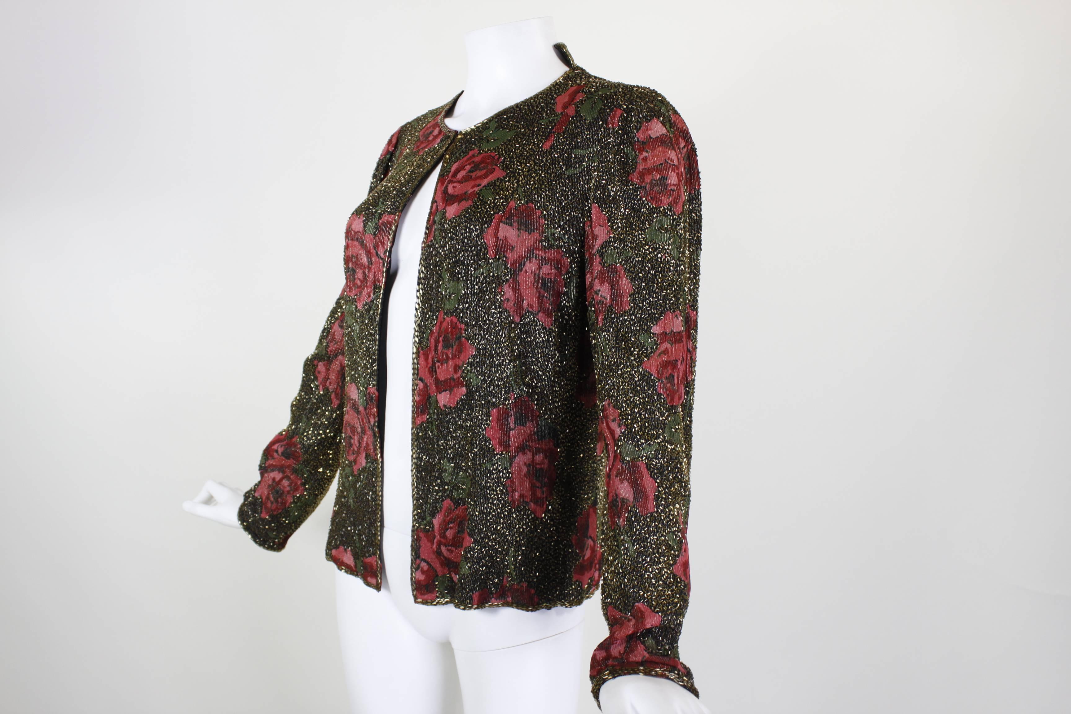 1930s Metallic Rose Beaded Evening Jacket In Excellent Condition For Sale In Los Angeles, CA