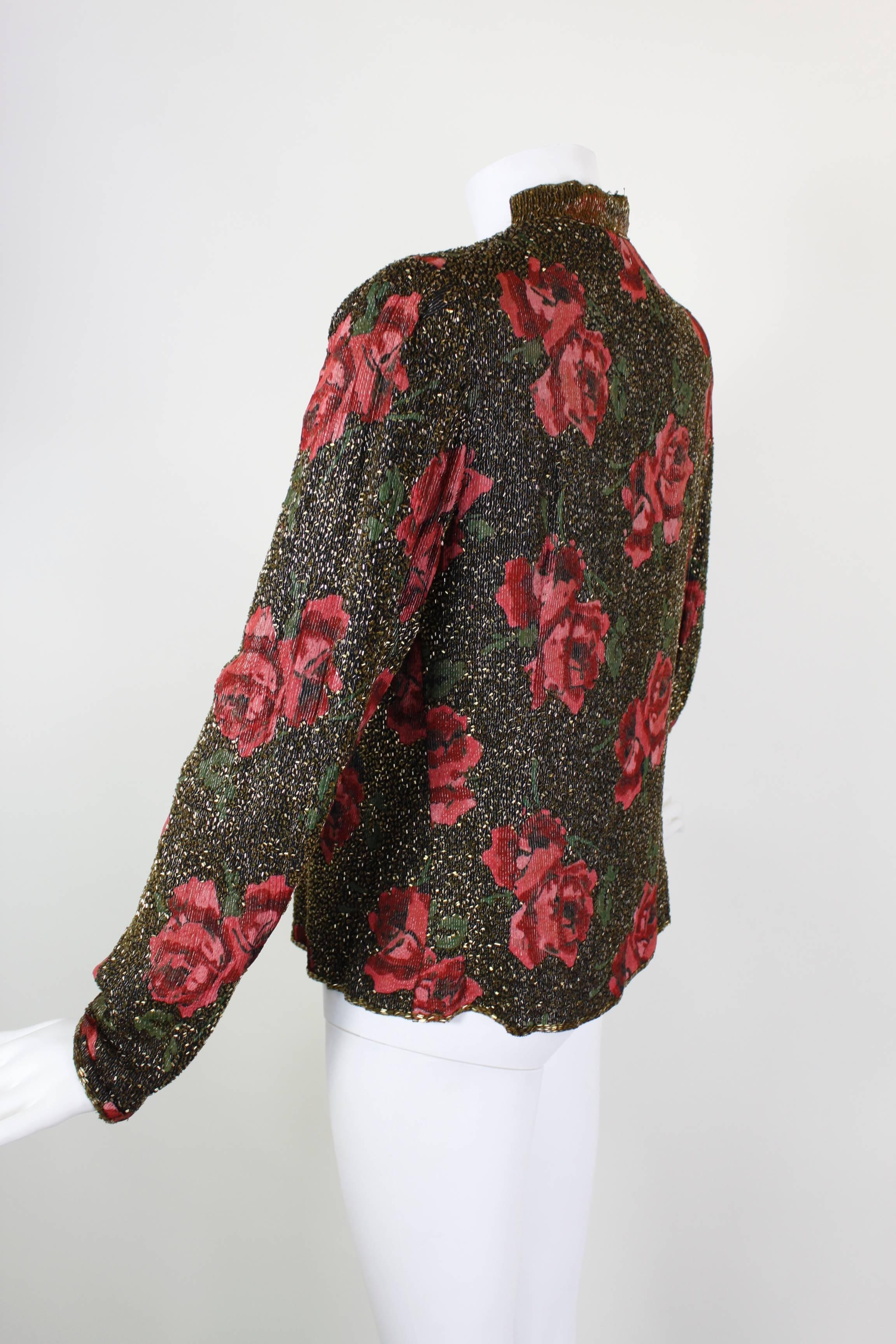 Women's 1930s Metallic Rose Beaded Evening Jacket For Sale