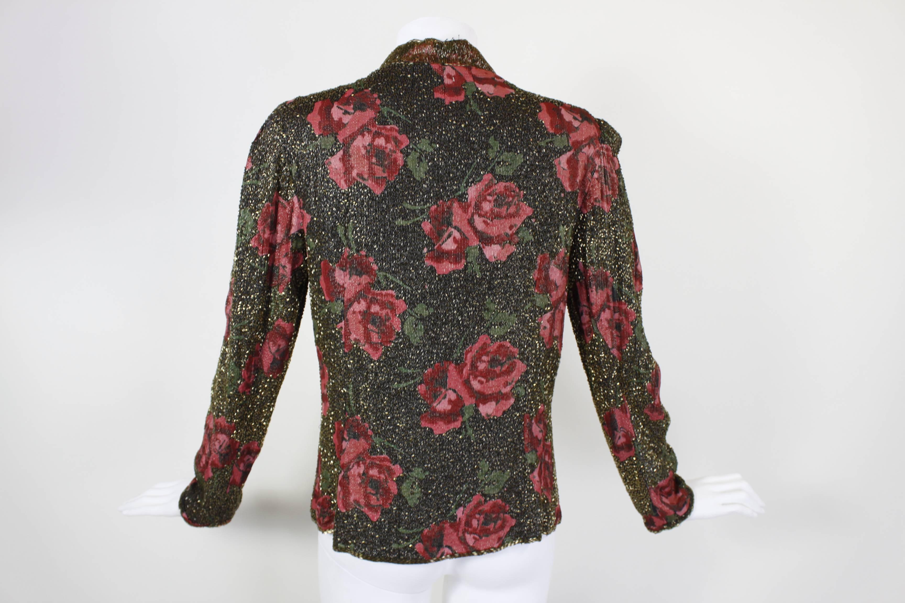 1930s Metallic Rose Beaded Evening Jacket For Sale 1