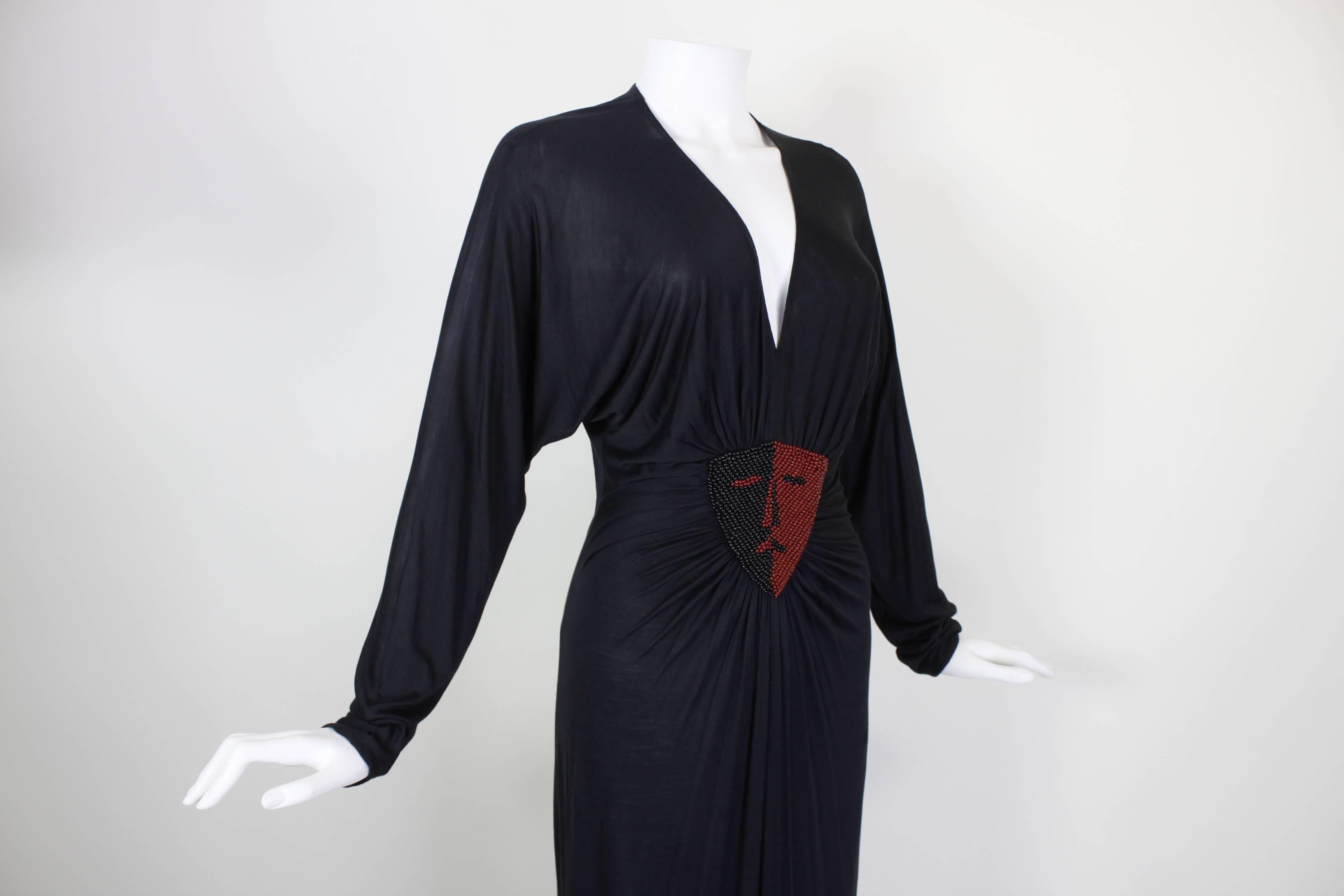 Women's Vintage Callaghan Jersey Dress with Dual Beaded Portrait Motif