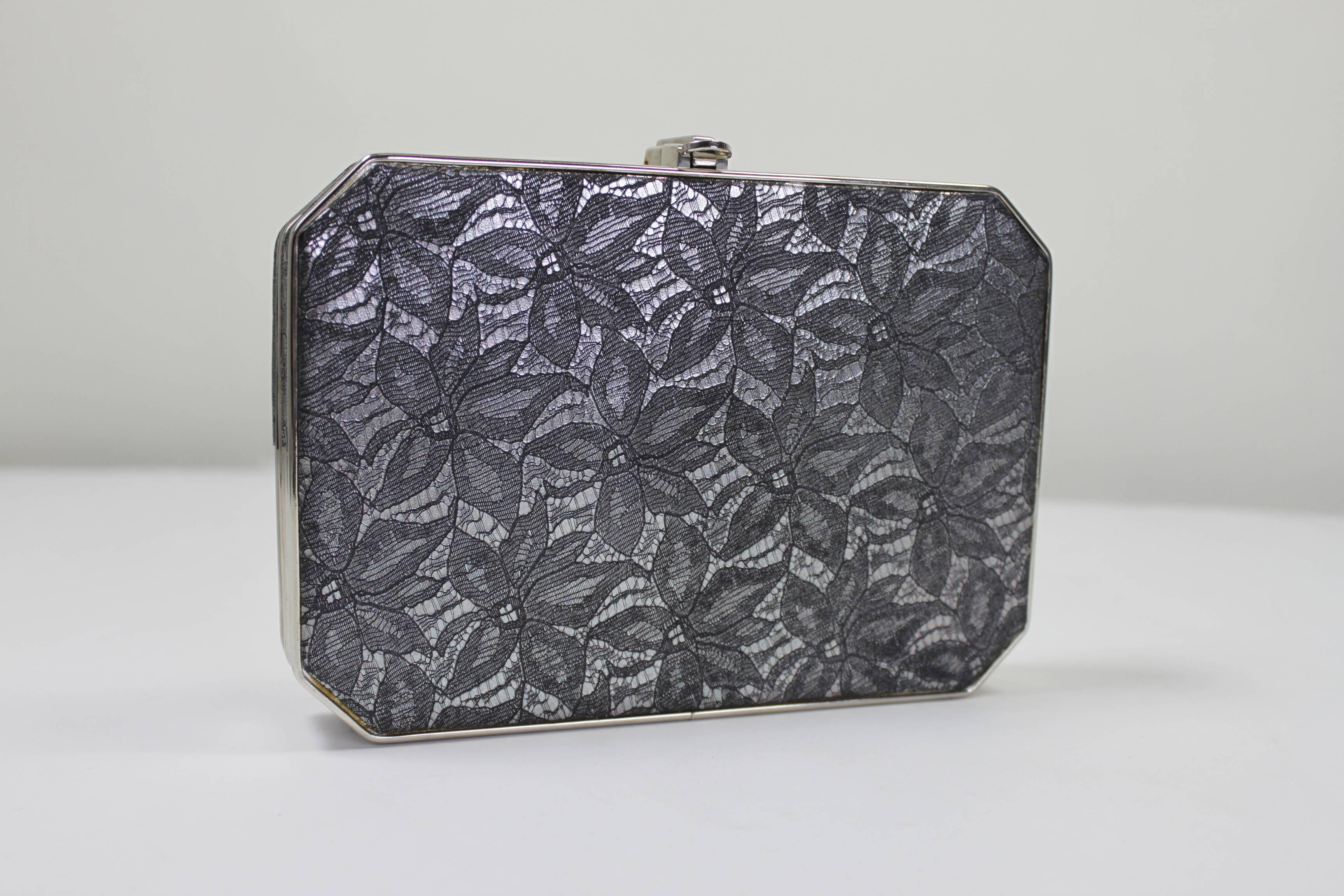 Women's Fendi Silver and Black Lace Evening Clutch with Iridescent Sheen
