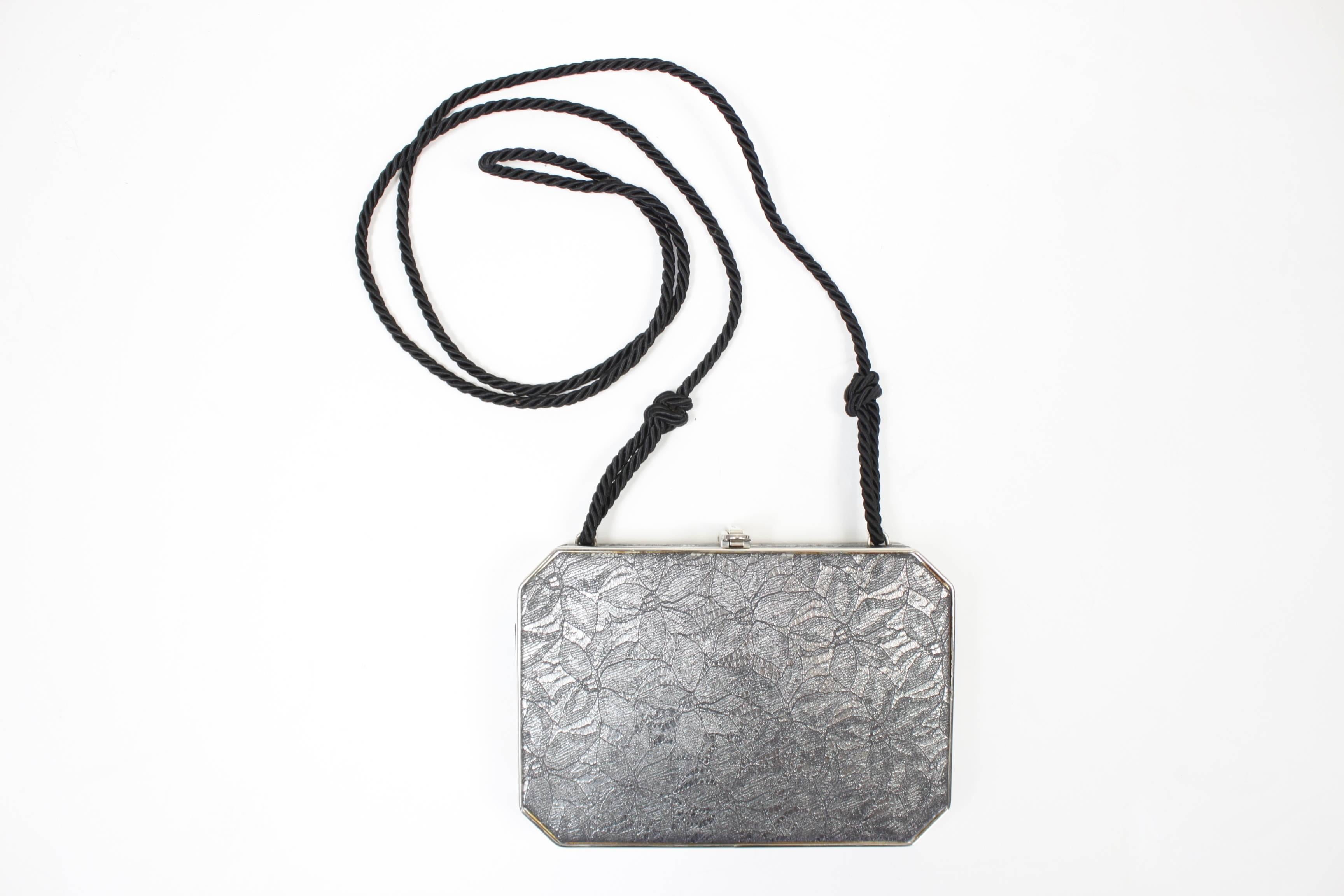 Fendi Silver and Black Lace Evening Clutch with Iridescent Sheen 1