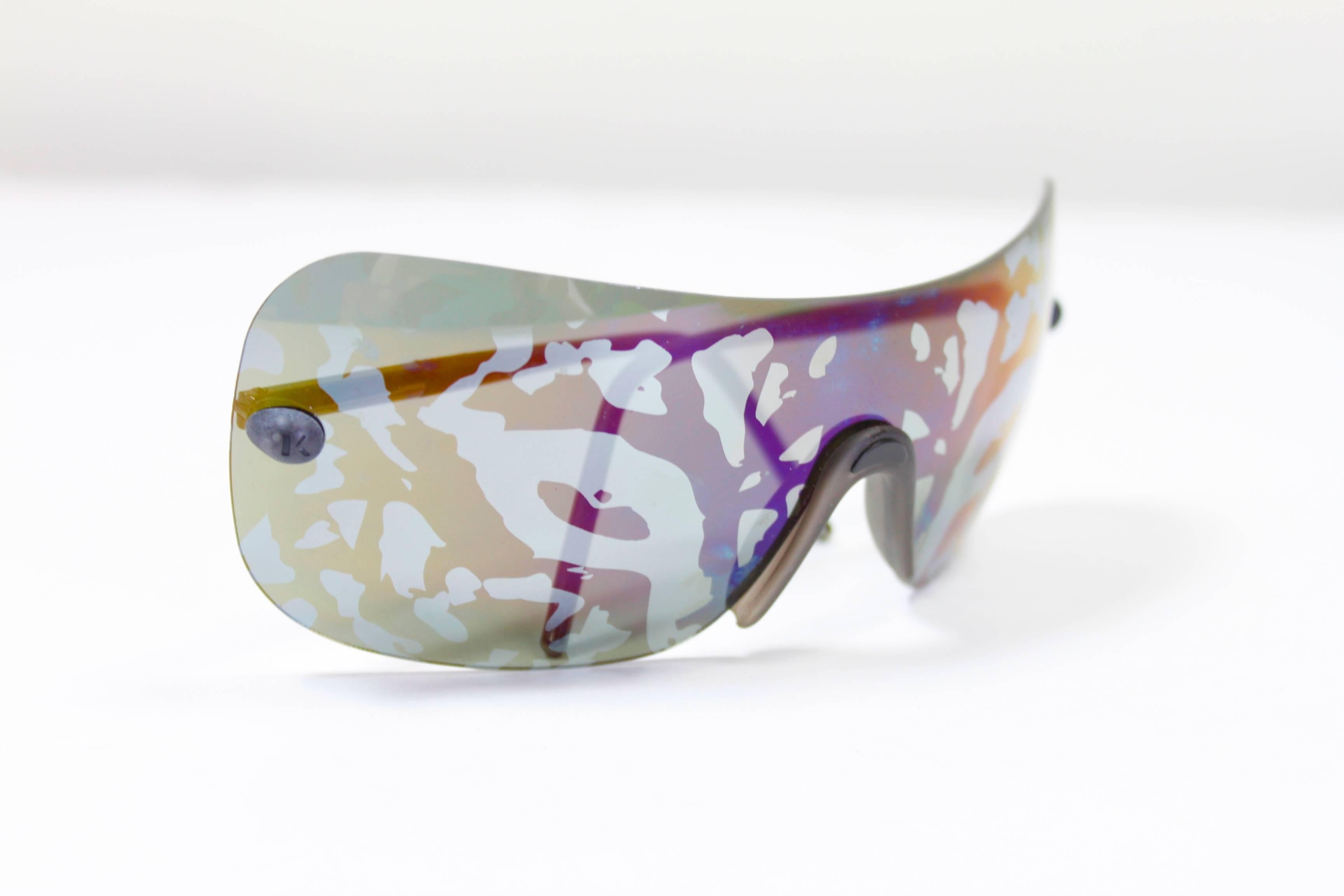 Gray Krizia Mottled Mirror Wraparound Sunglasses