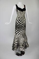 1980s Scaasi Metallic Zebra Fishtail Gown with Fringe Wrap