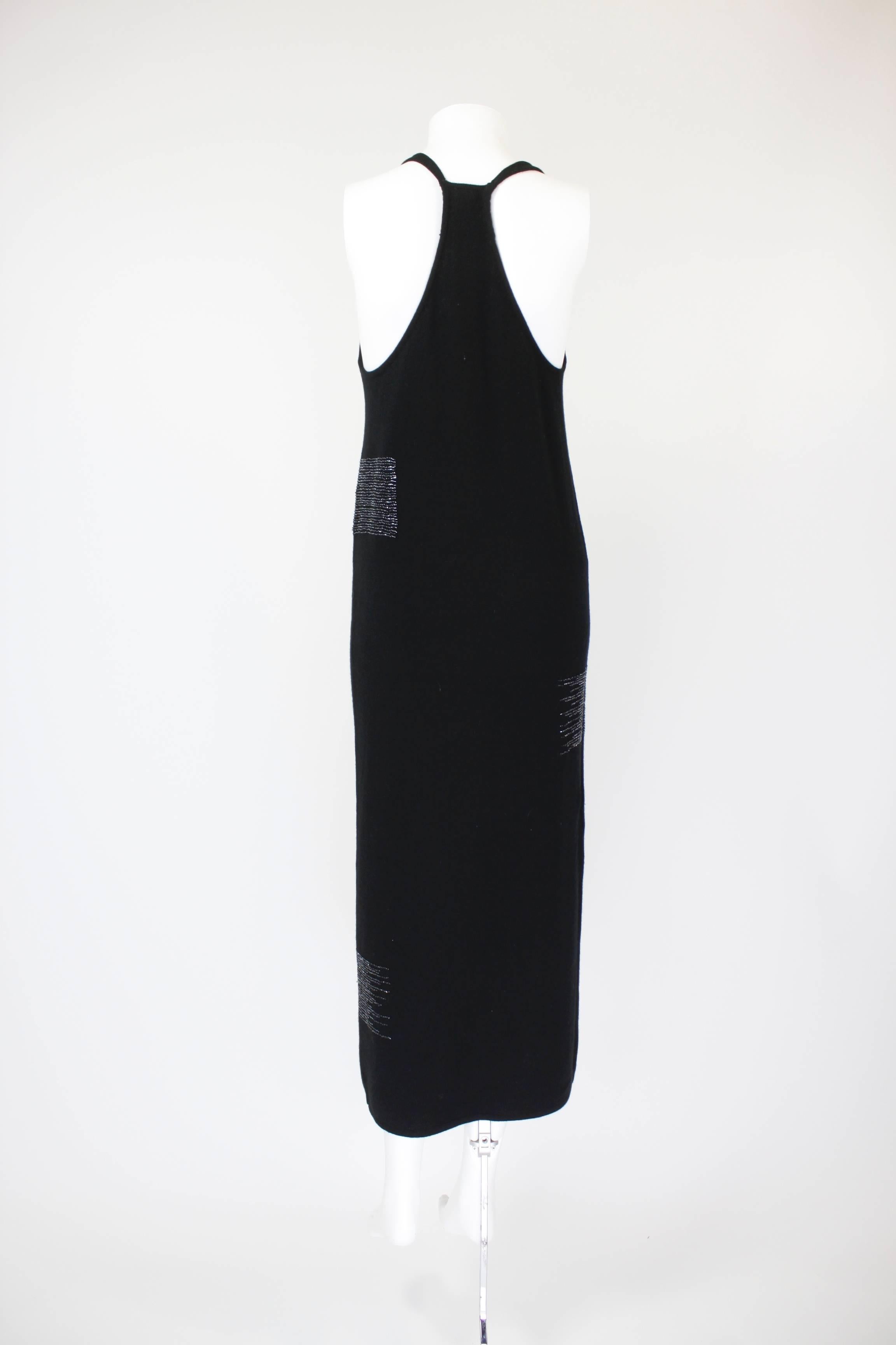 1990s Krizia Black Cashmere Beaded Dress with Shell In Excellent Condition For Sale In Los Angeles, CA