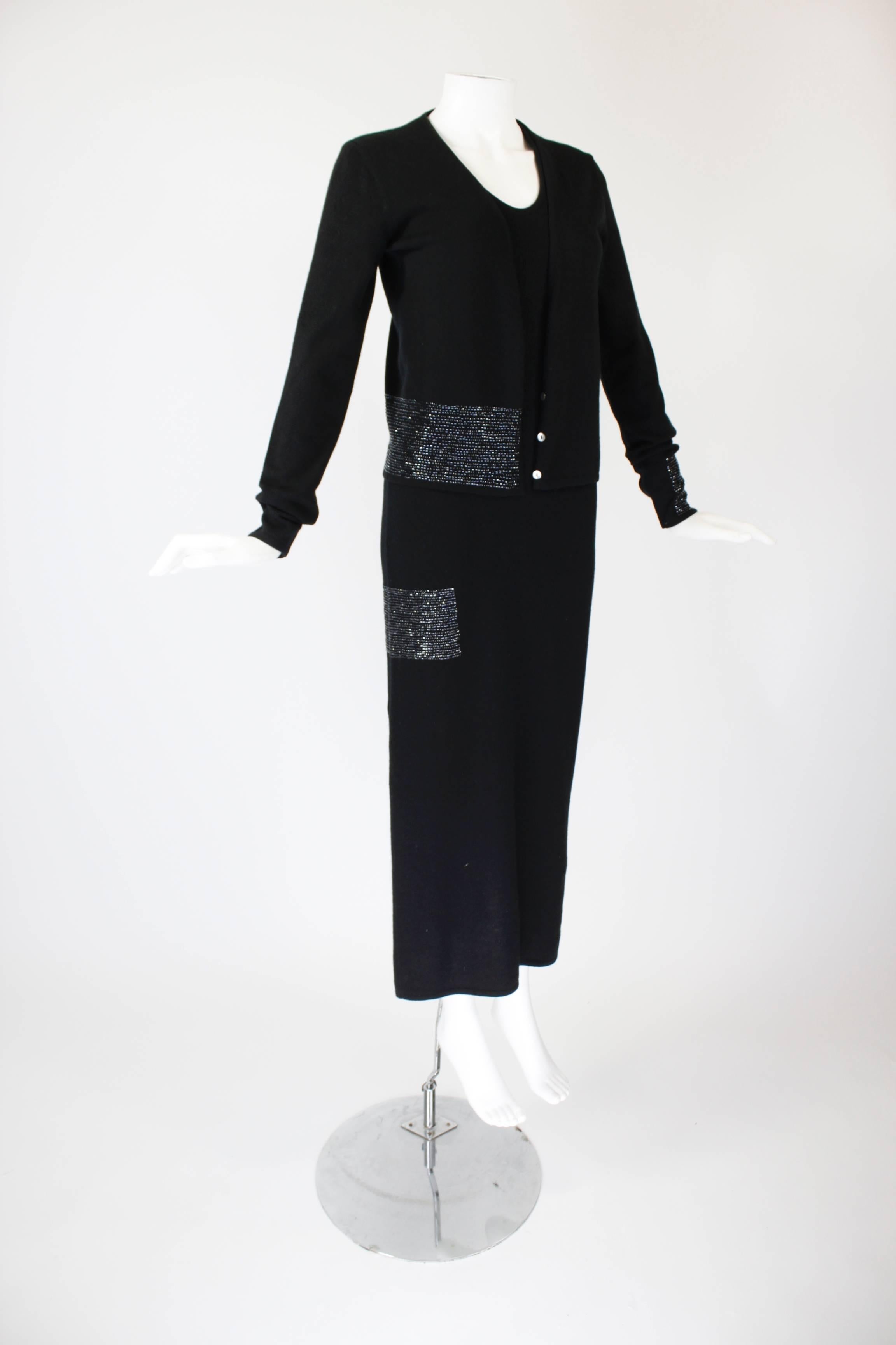 1990s Krizia Black Cashmere Beaded Dress with Shell For Sale 2