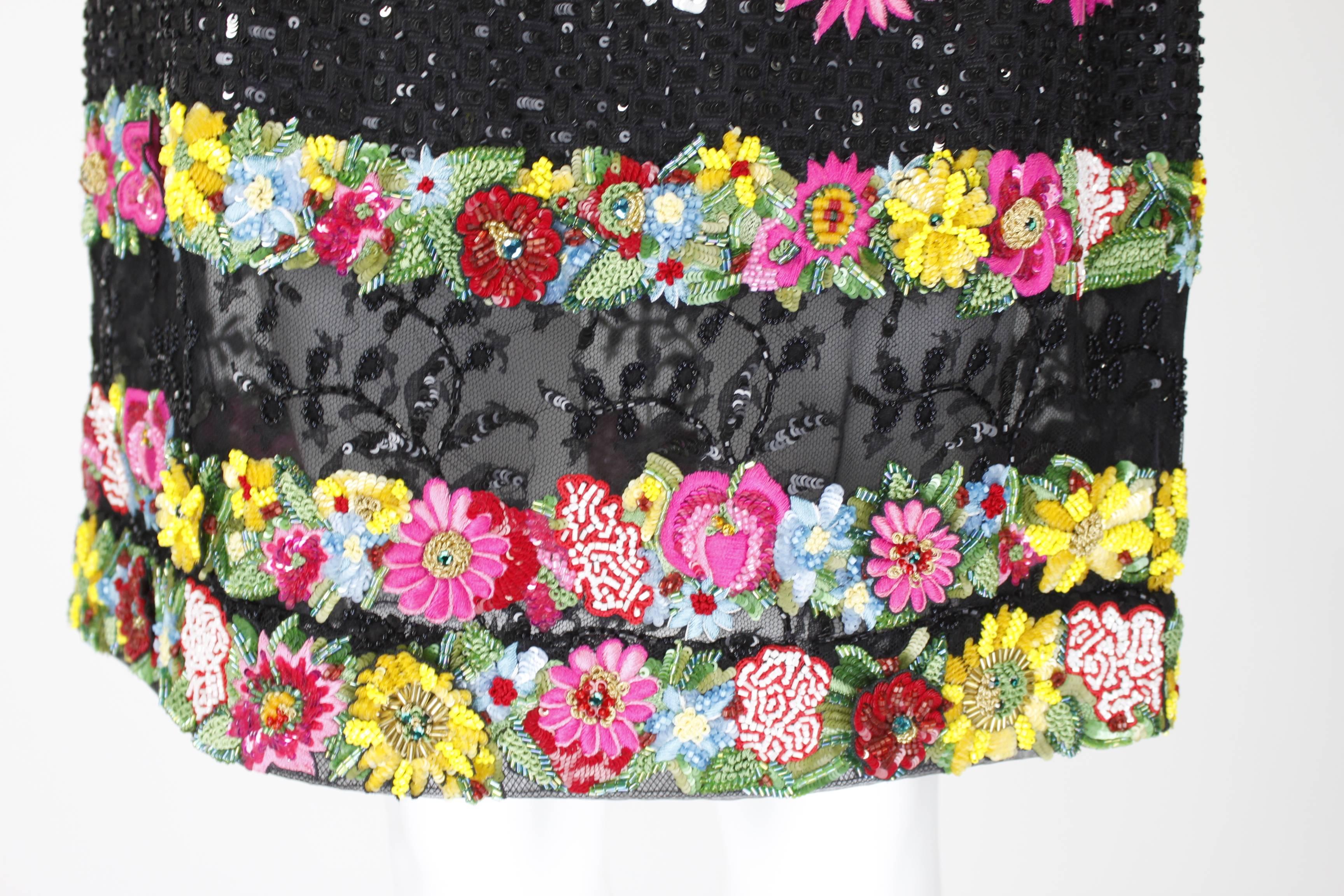 1990s Valentino Floral Embroidered and Bead Embellished Evening Skirt For Sale 1